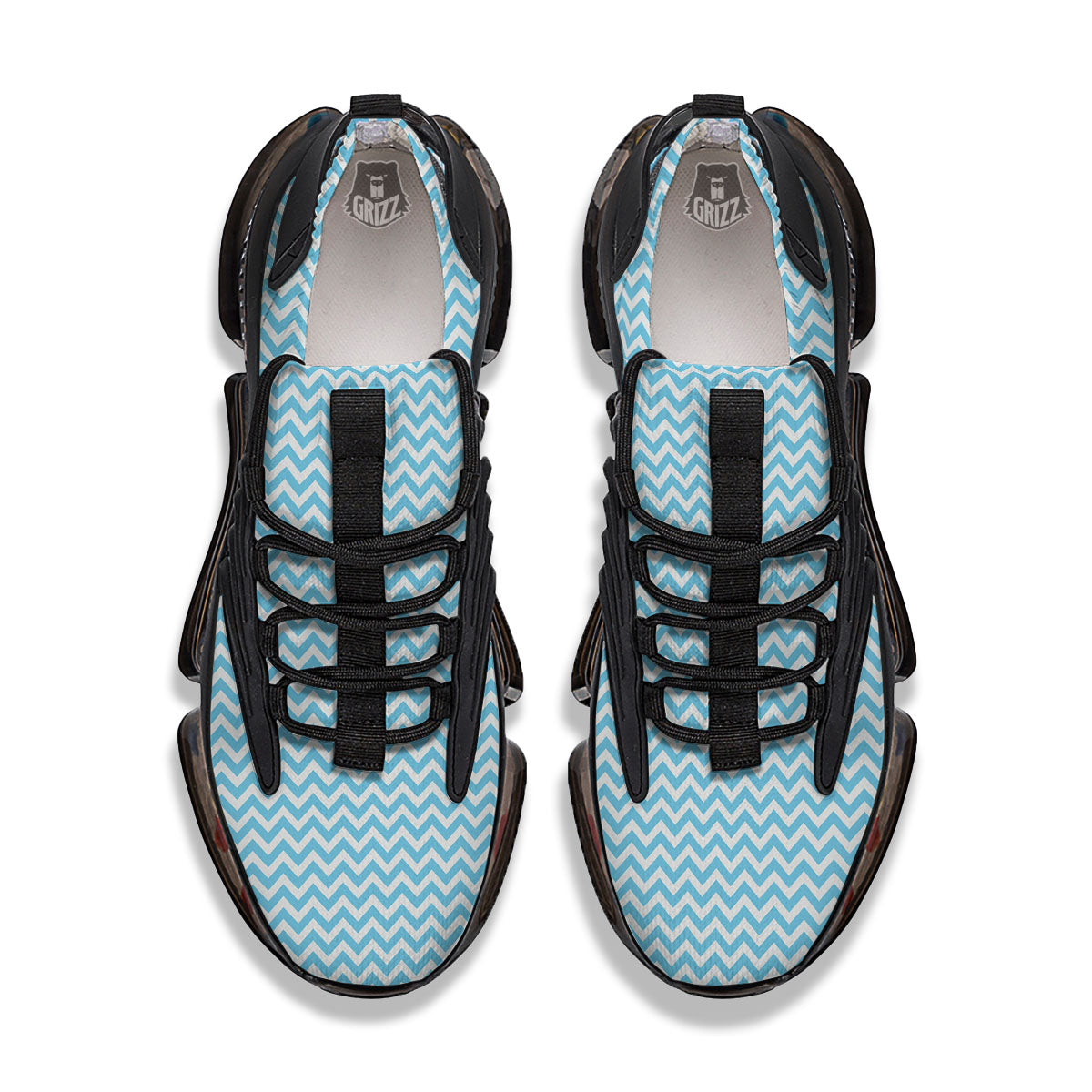 Zigzag White And Blue Print Pattern Black Gym Shoes-grizzshop