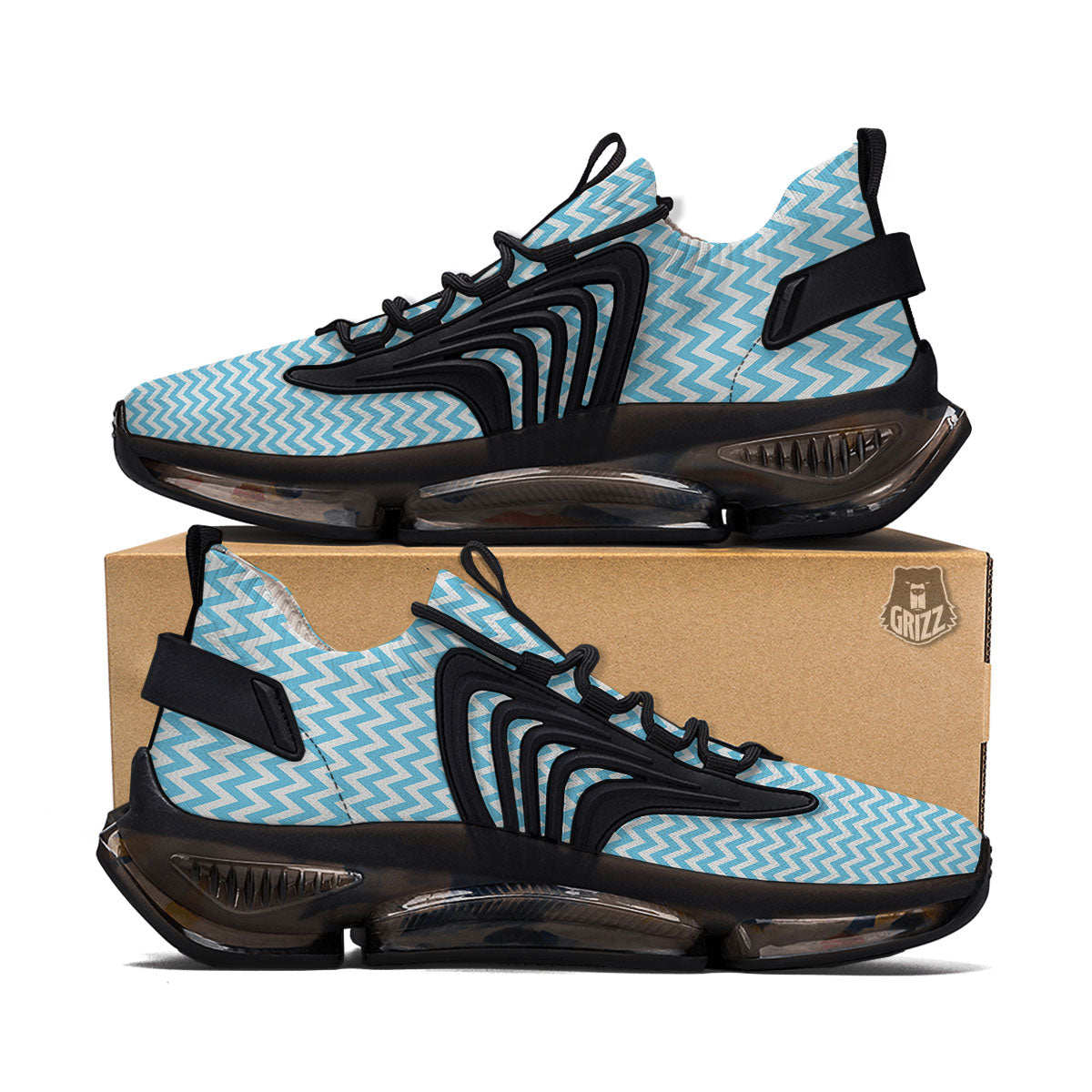 Zigzag White And Blue Print Pattern Black Gym Shoes-grizzshop