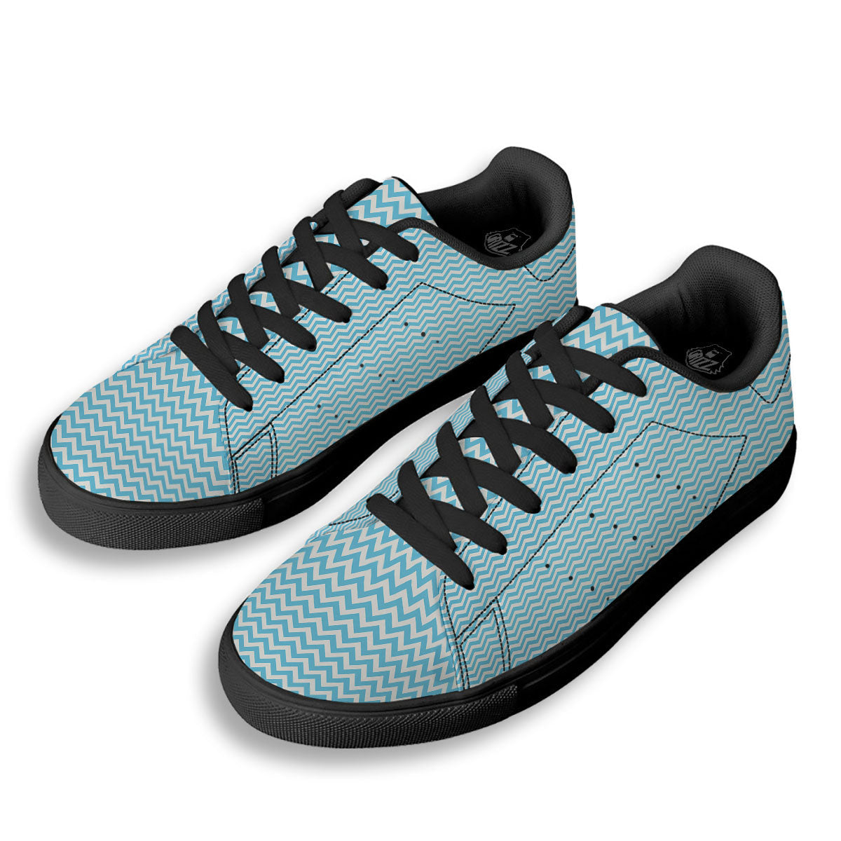 Zigzag White And Blue Print Pattern Black Low Top Sneakers-grizzshop