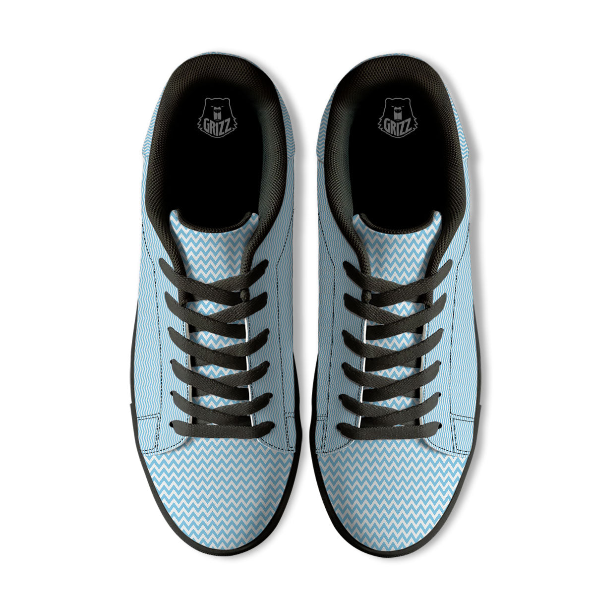Zigzag White And Blue Print Pattern Black Low Top Sneakers-grizzshop