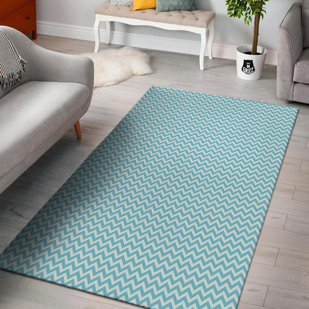 Zigzag White And Blue Print Pattern Floor Mat-grizzshop