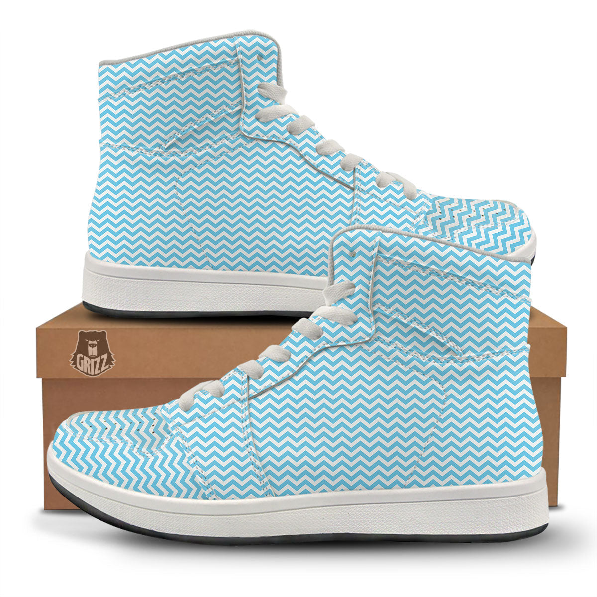 Zigzag White And Blue Print Pattern High Top Sneakers-grizzshop
