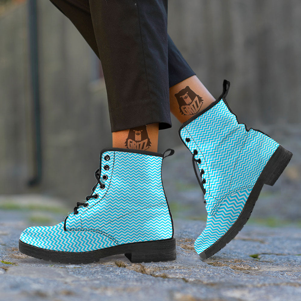 Zigzag White And Blue Print Pattern Leather Boots-grizzshop