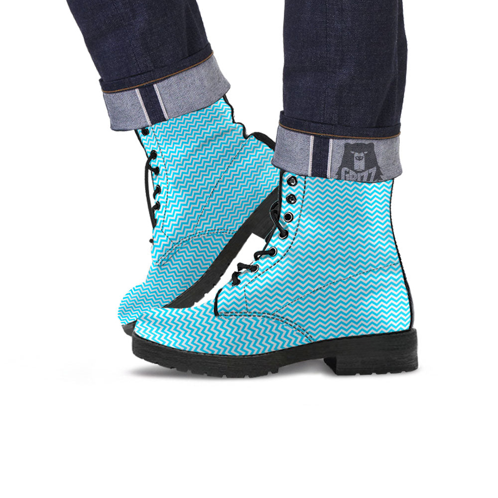 Zigzag White And Blue Print Pattern Leather Boots-grizzshop
