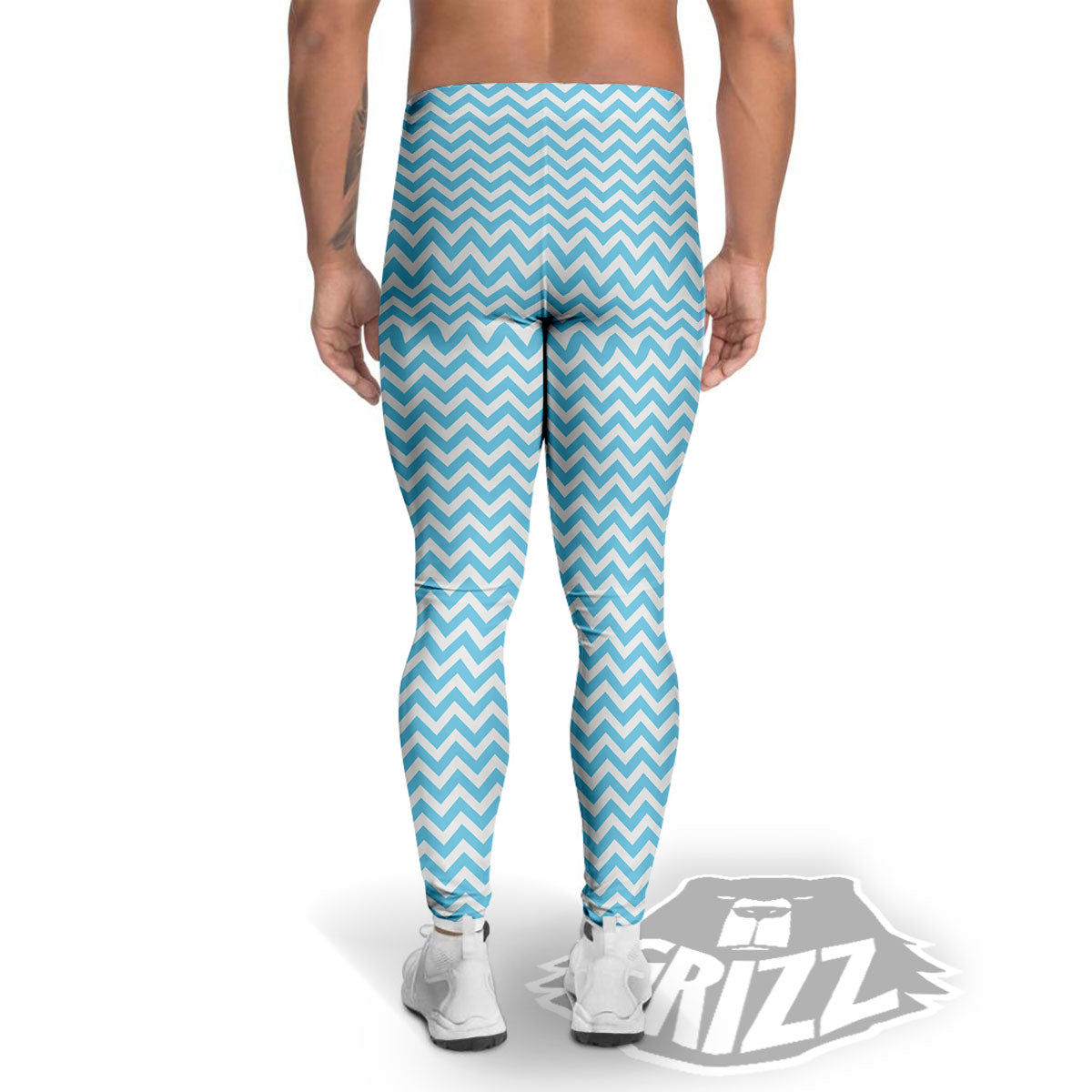 Zigzag White And Blue Print Pattern Men's Leggings-grizzshop