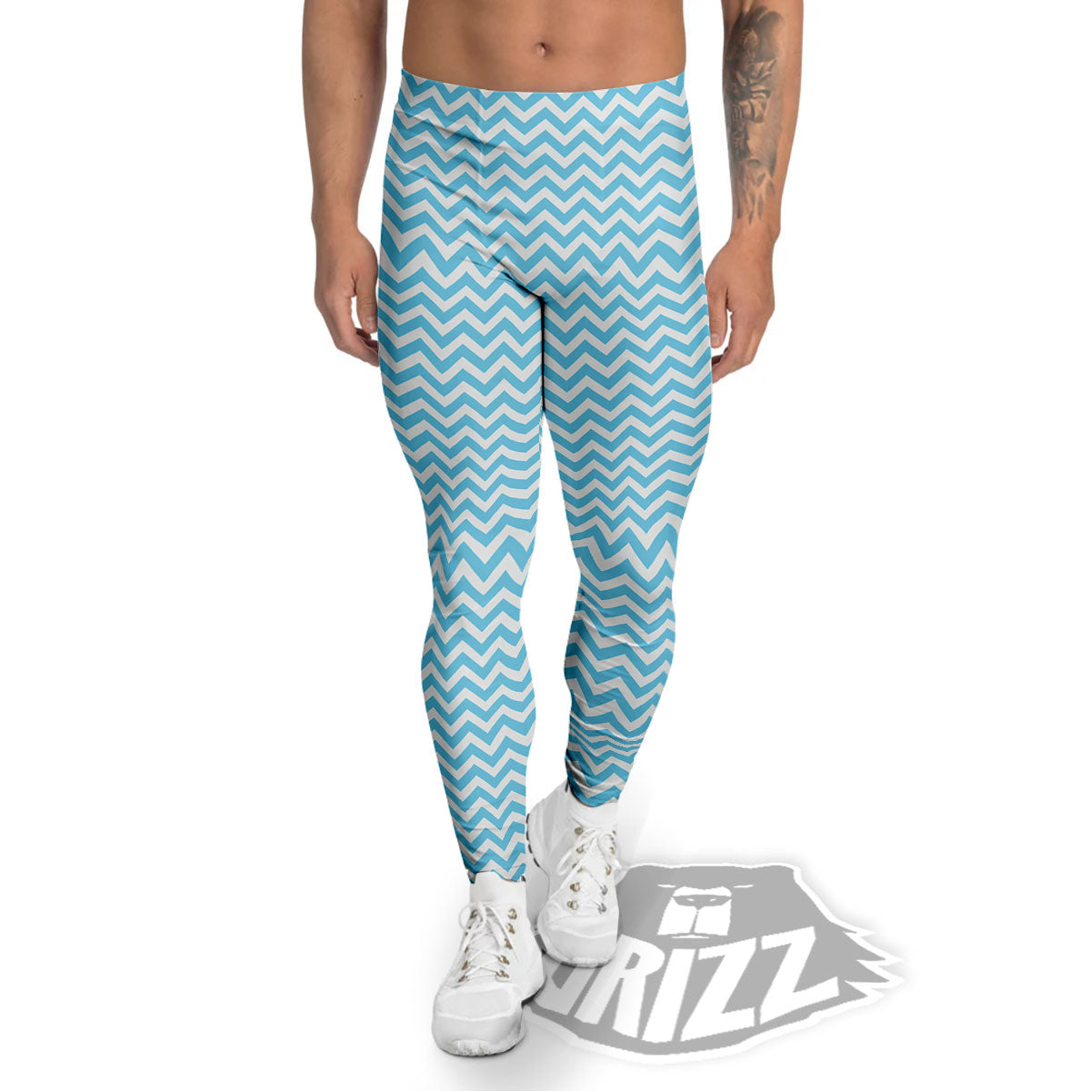 Zigzag White And Blue Print Pattern Men's Leggings-grizzshop