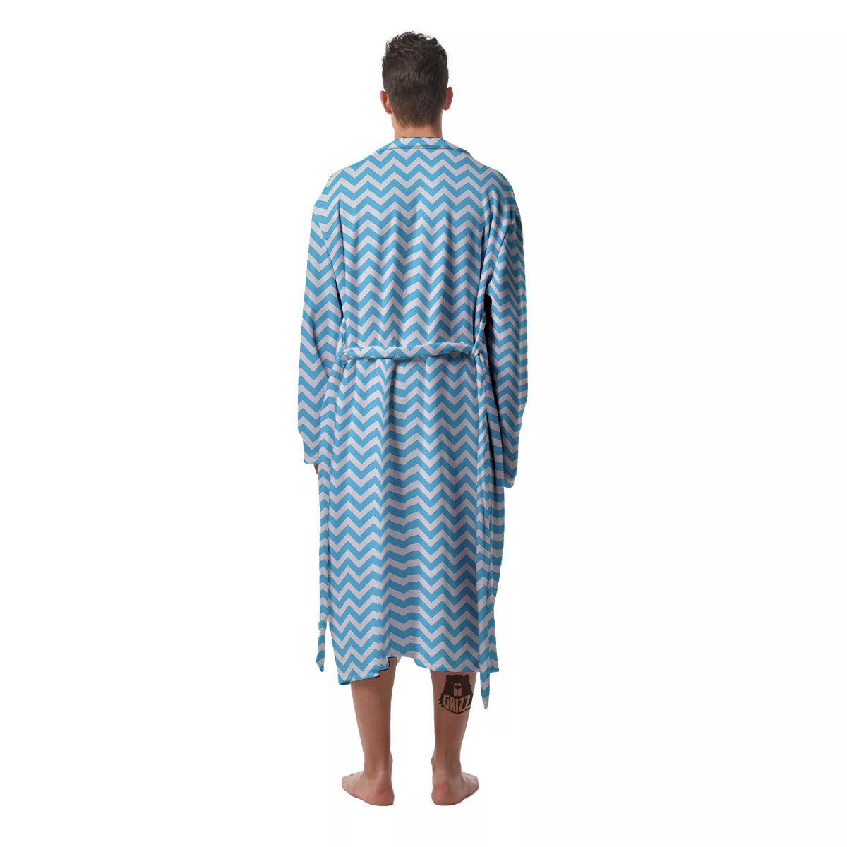 Zigzag White And Blue Print Pattern Men's Robe-grizzshop