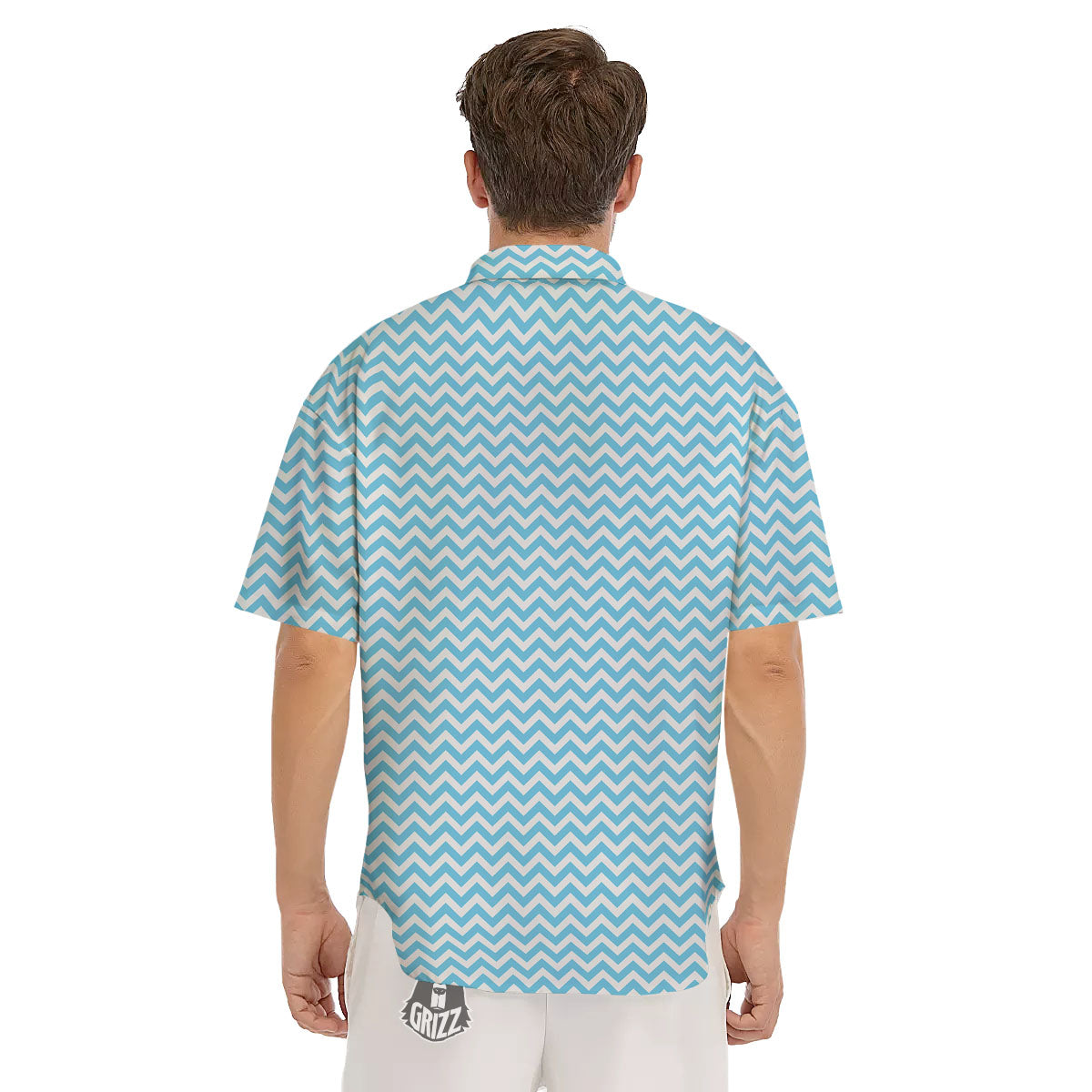 Zigzag White And Blue Print Pattern Men's Short Sleeve Shirts-grizzshop