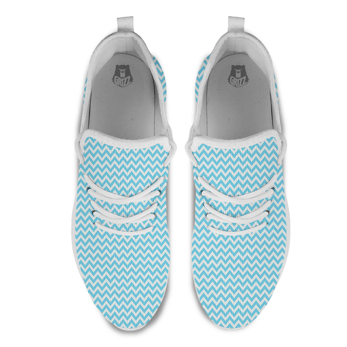 Zigzag White And Blue Print Pattern White Athletic Shoes-grizzshop