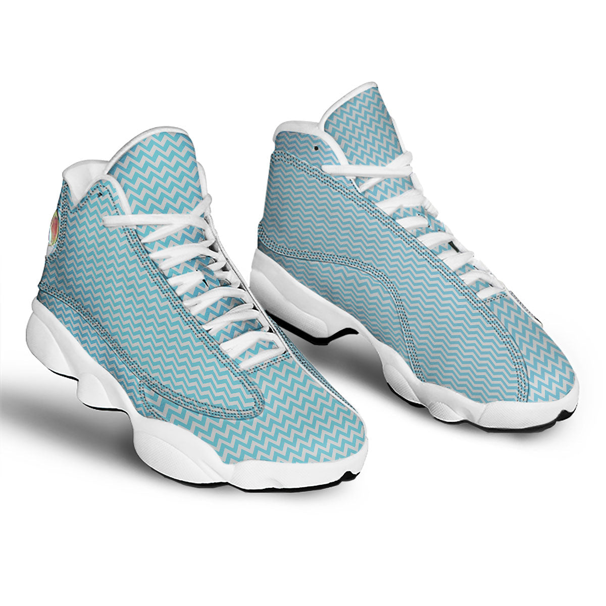 Zigzag White And Blue Print Pattern White Basketball Shoes-grizzshop