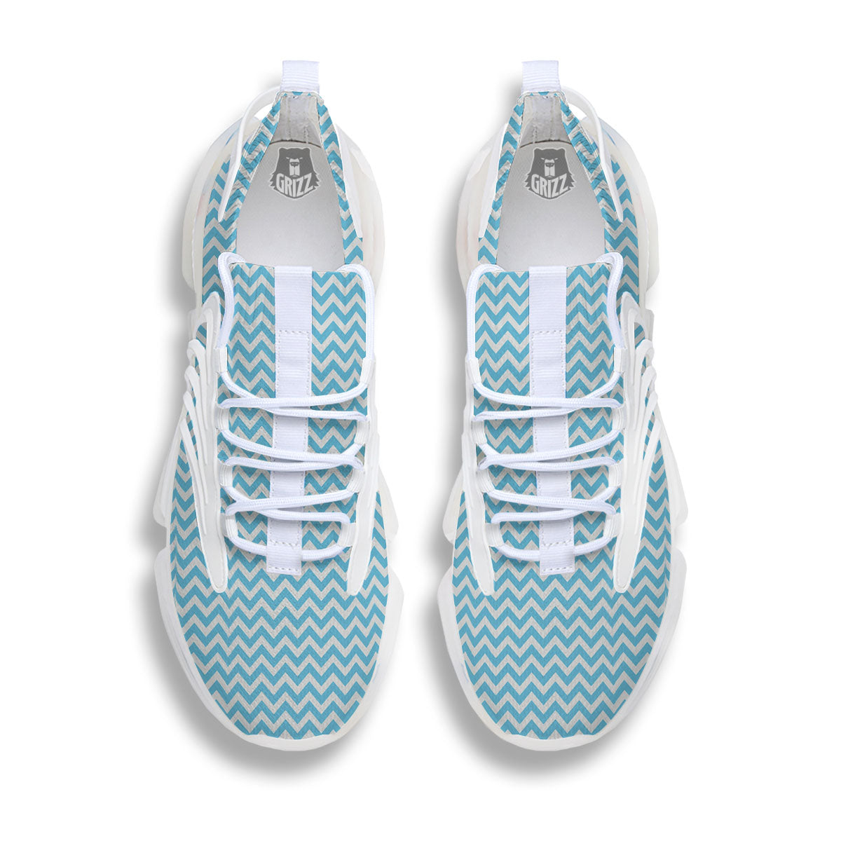Zigzag White And Blue Print Pattern White Gym Shoes-grizzshop