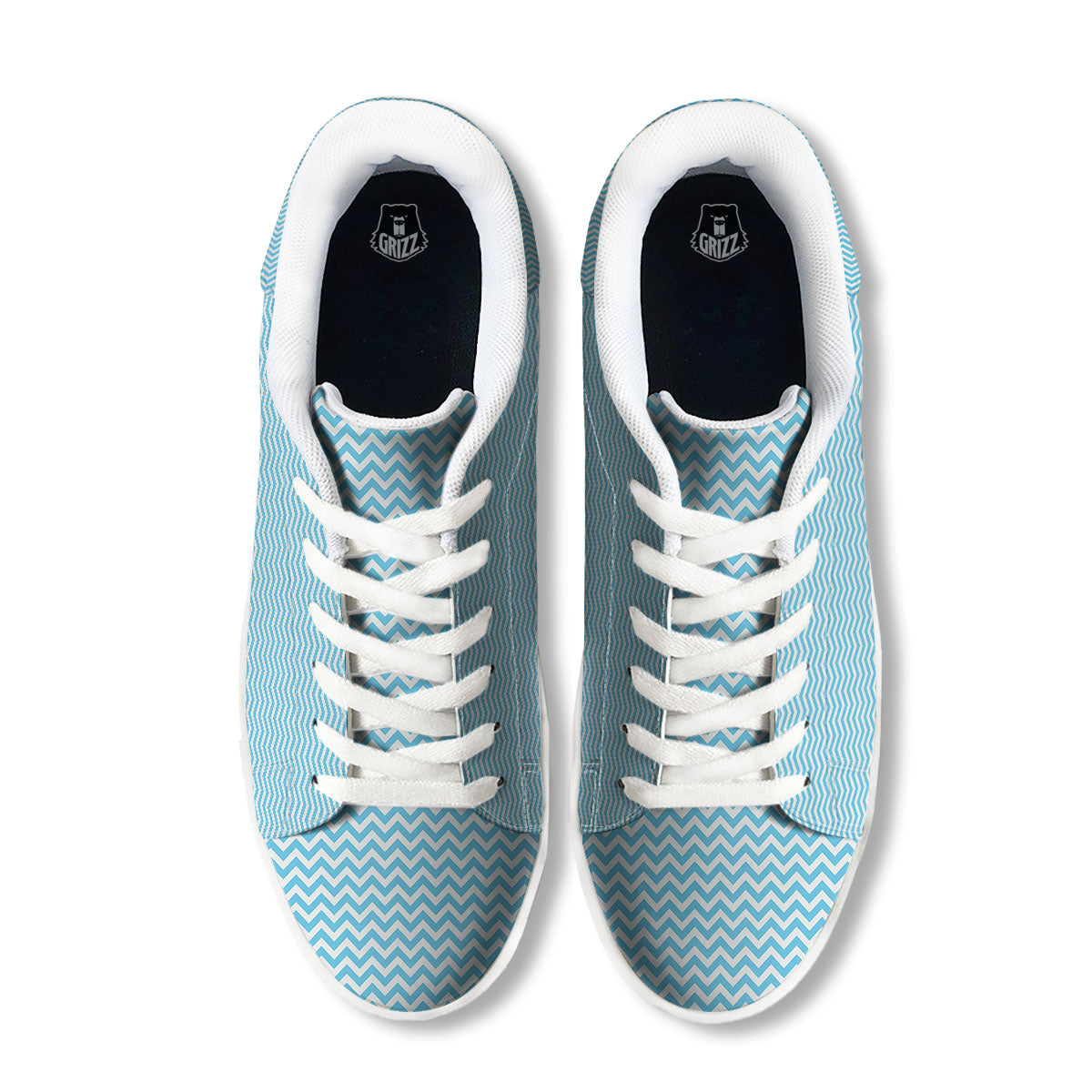 Zigzag White And Blue Print Pattern White Low Top Sneakers-grizzshop