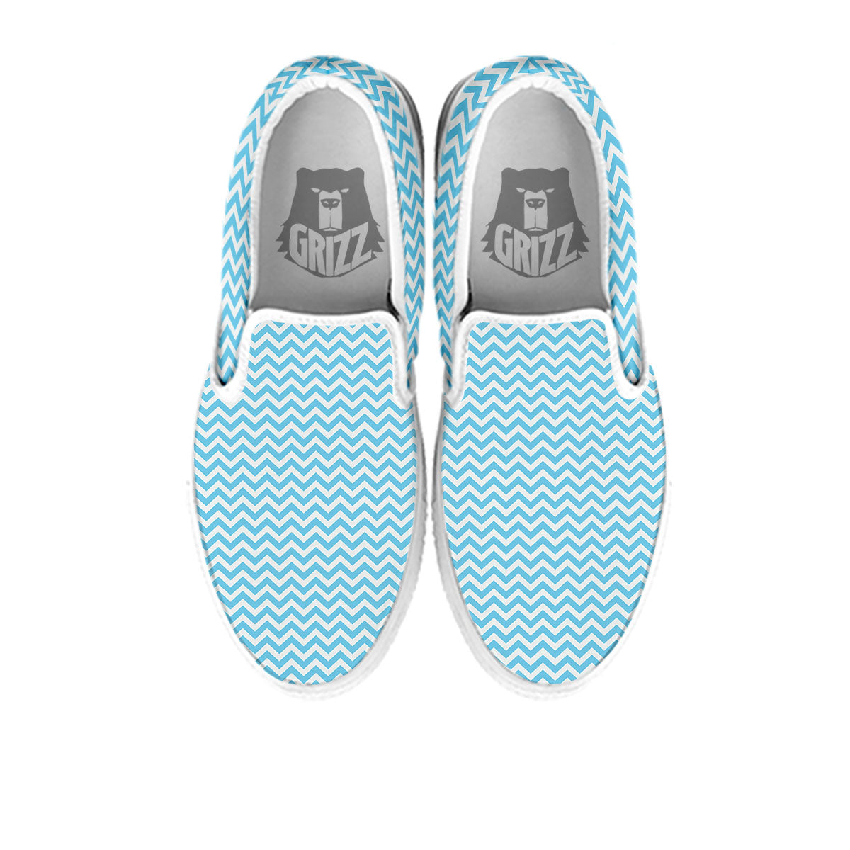 Zigzag White And Blue Print Pattern White Slip On Shoes-grizzshop