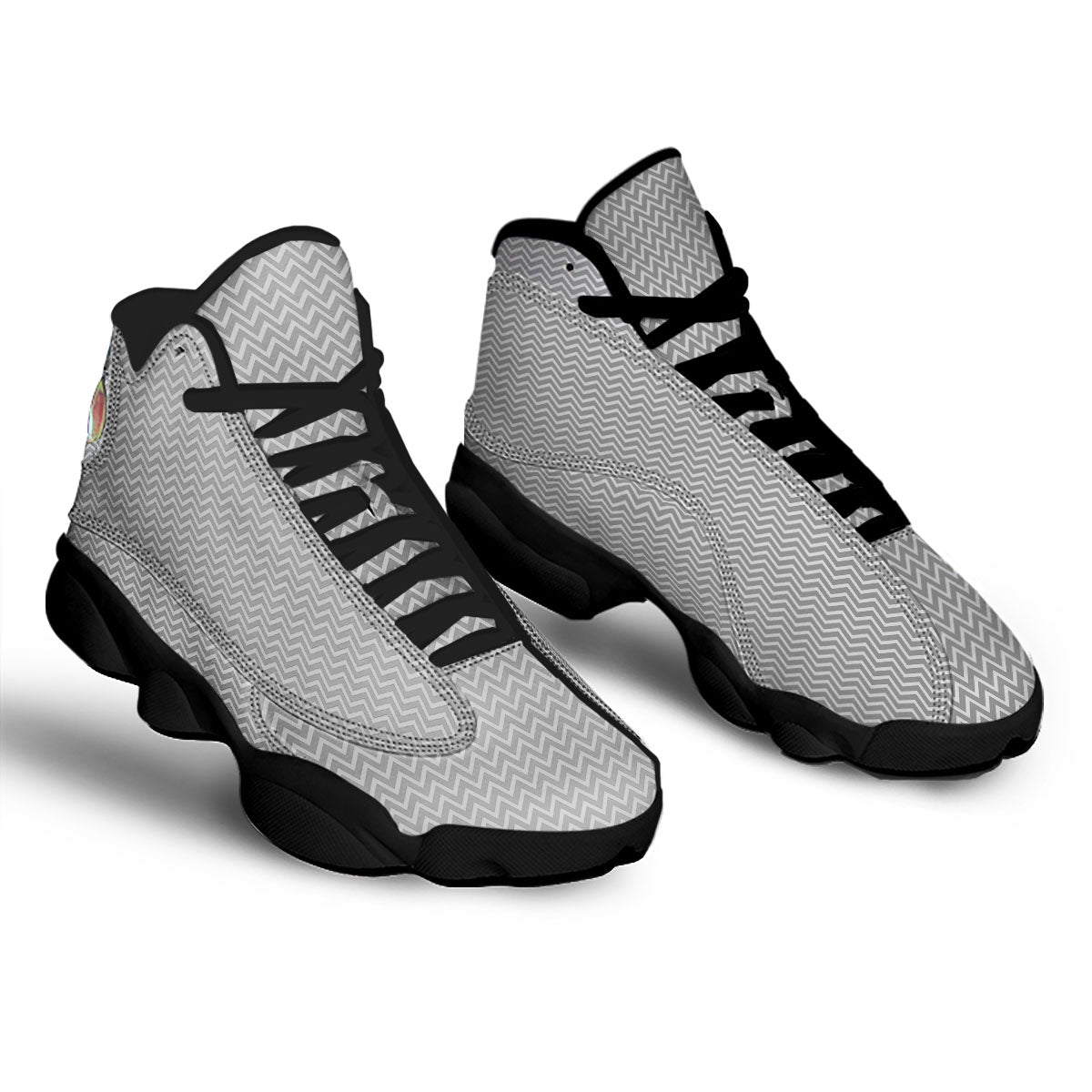 Zigzag White And Grey Print Pattern Black Basketball Shoes-grizzshop