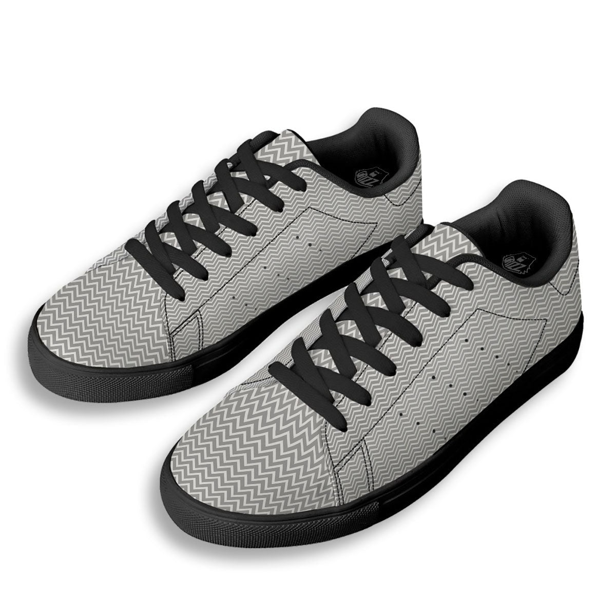 Zigzag White And Grey Print Pattern Black Low Top Sneakers-grizzshop