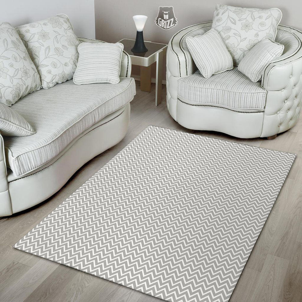 Zigzag White And Grey Print Pattern Floor Mat-grizzshop