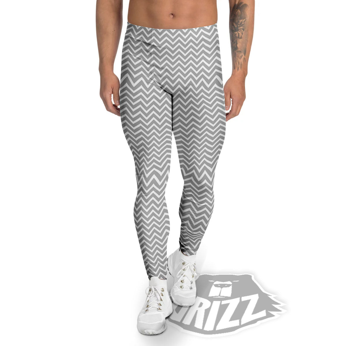 Zigzag White And Grey Print Pattern Men's Leggings-grizzshop