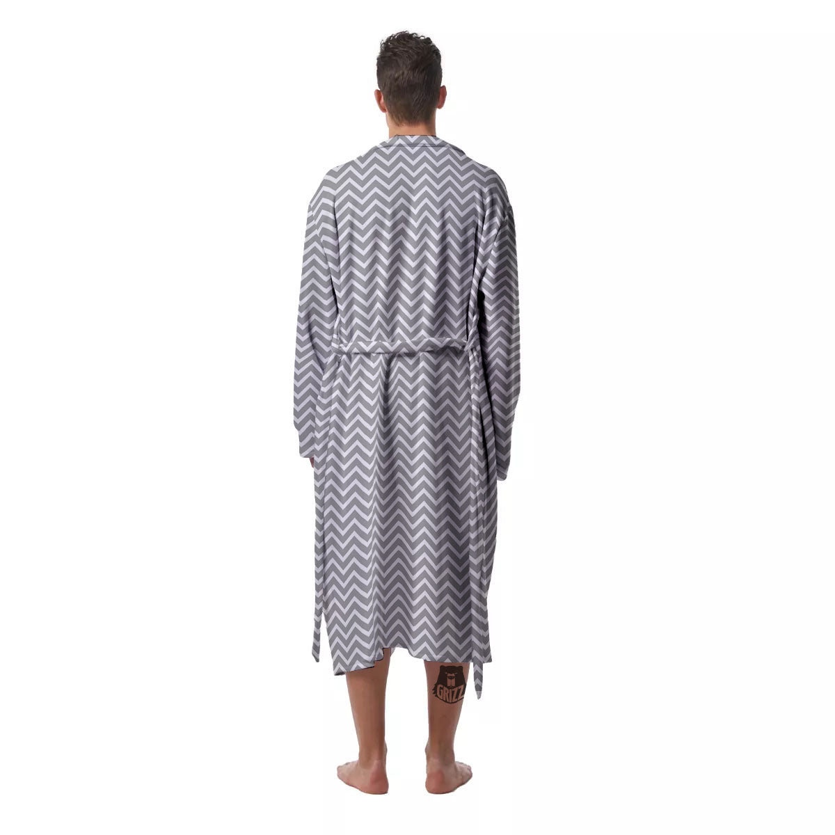 Zigzag White And Grey Print Pattern Men's Robe-grizzshop