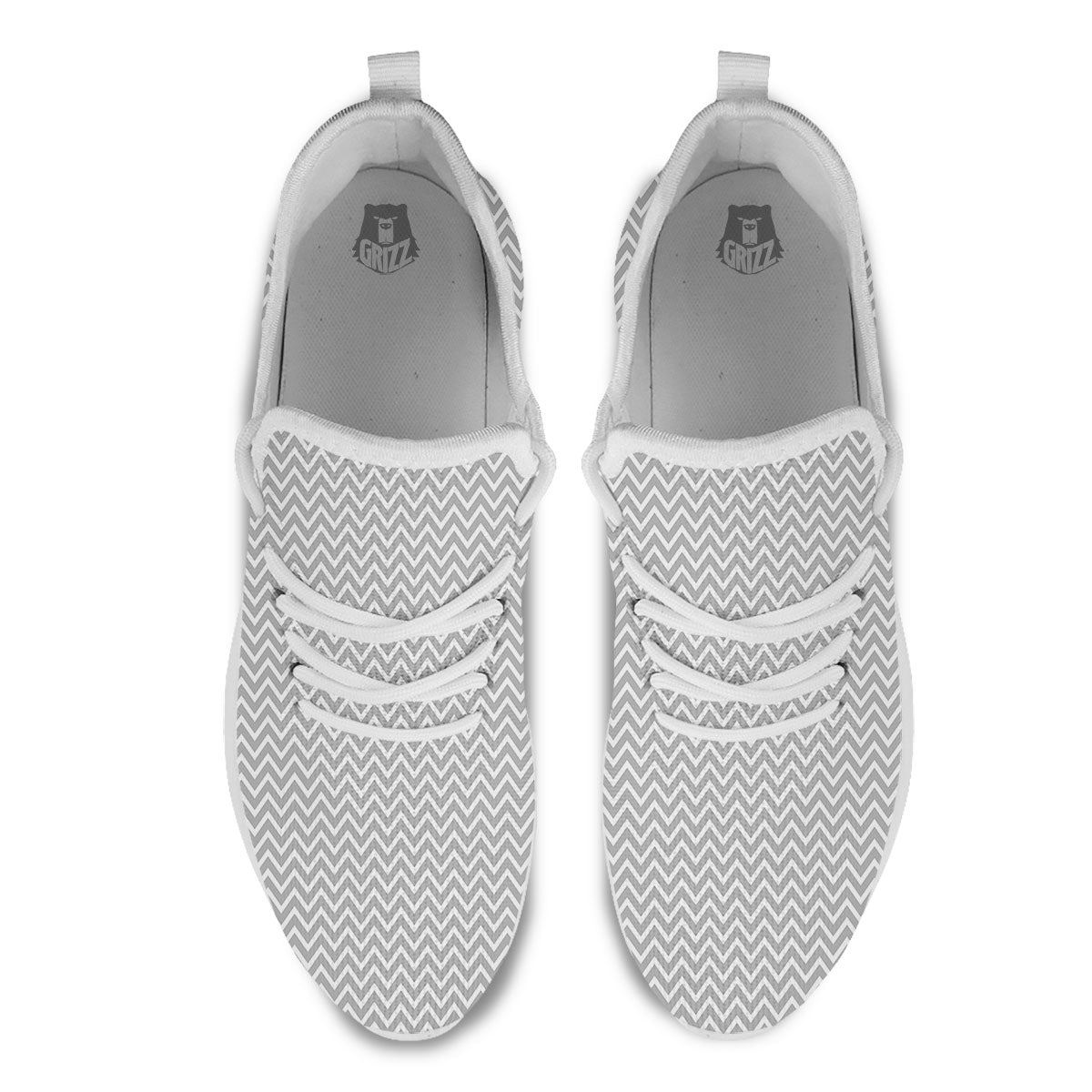 Zigzag White And Grey Print Pattern White Athletic Shoes-grizzshop