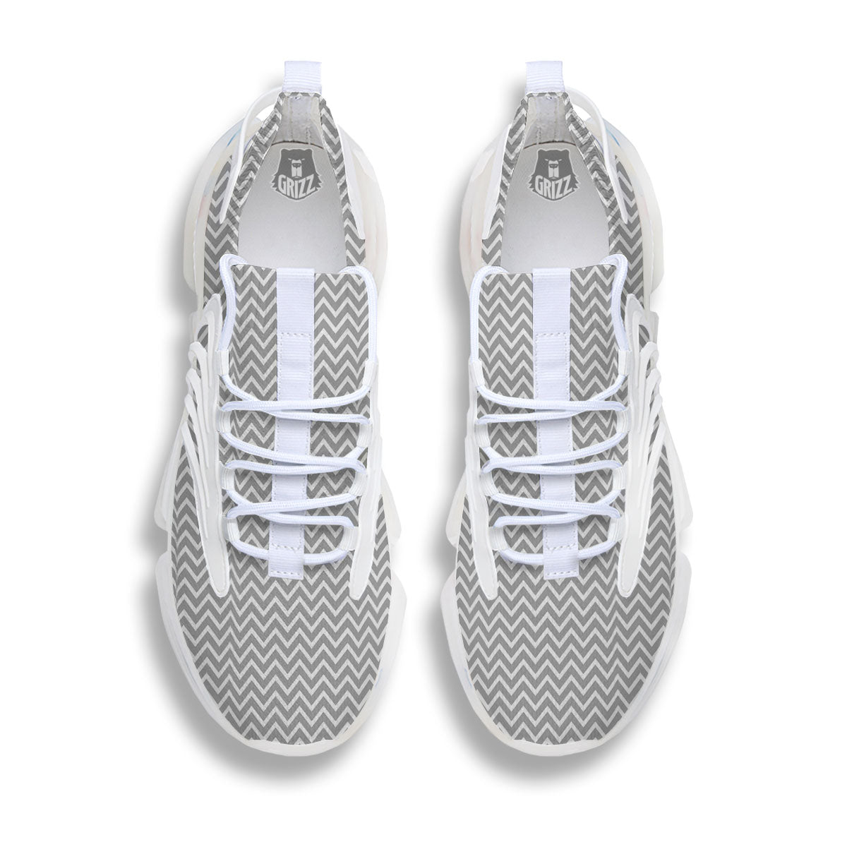 Zigzag White And Grey Print Pattern White Gym Shoes-grizzshop