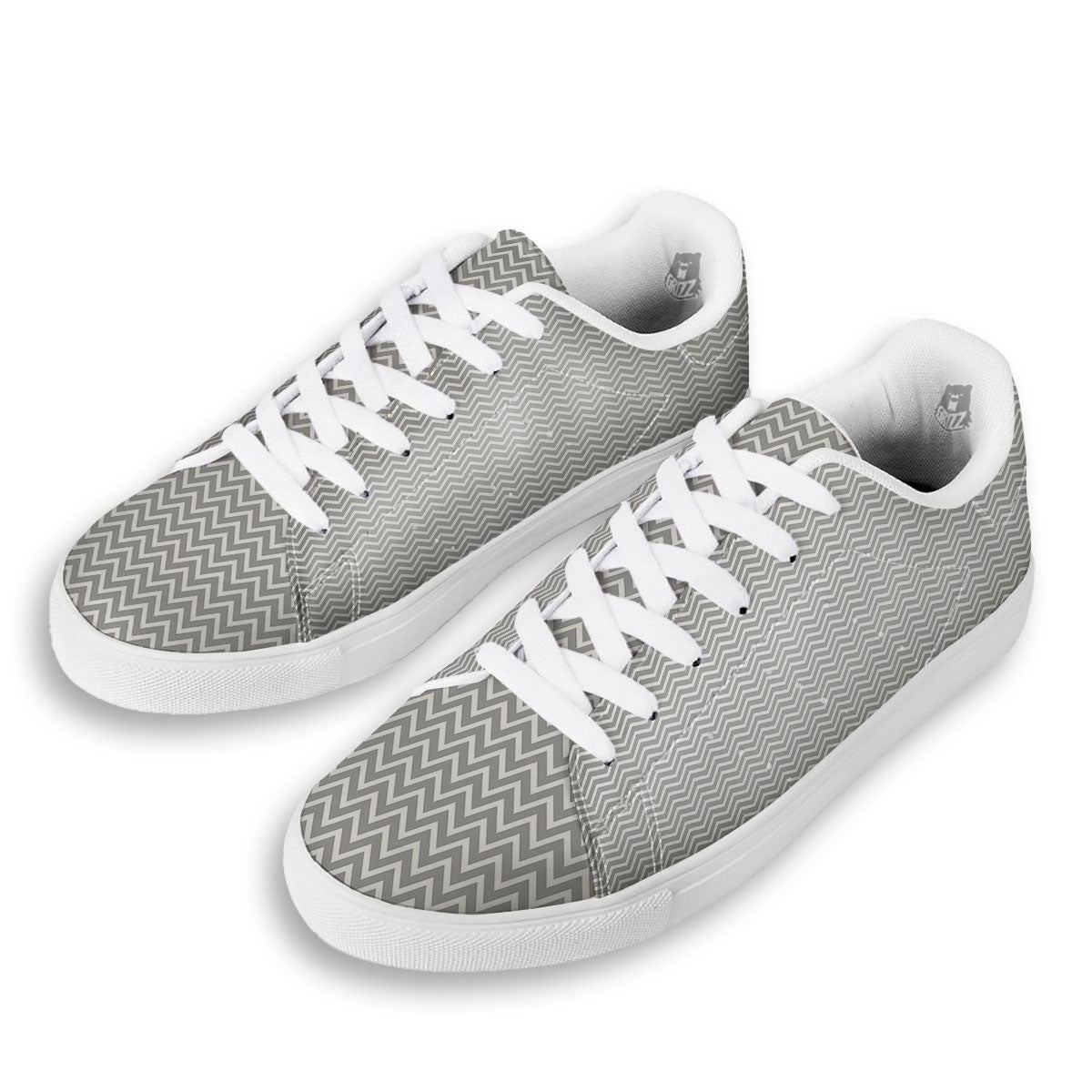 Zigzag White And Grey Print Pattern White Low Top Sneakers-grizzshop