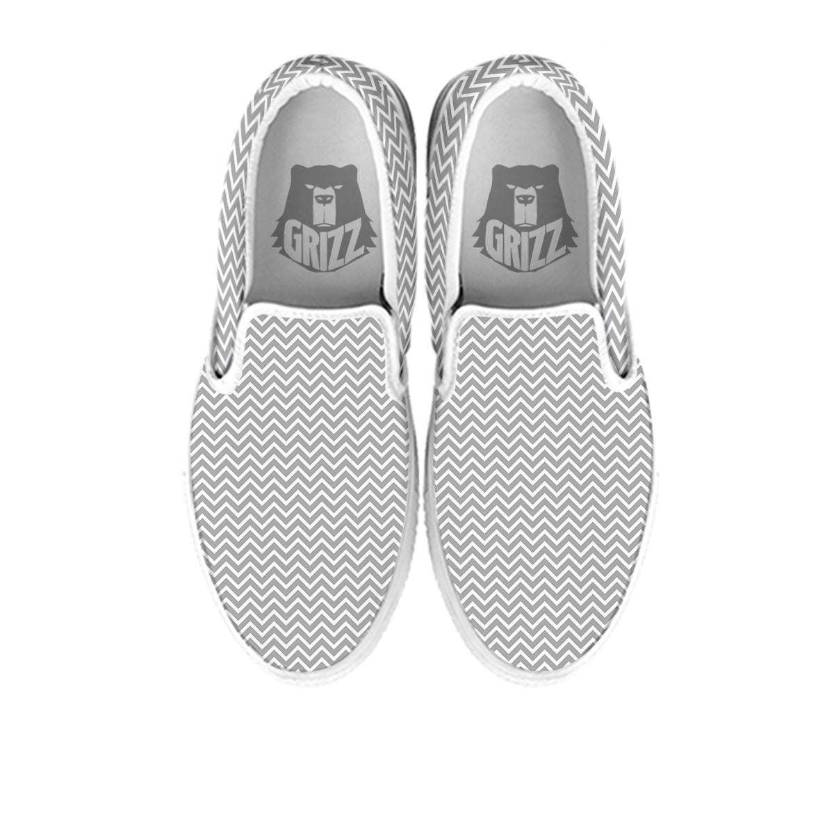 Zigzag White And Grey Print Pattern White Slip On Shoes-grizzshop