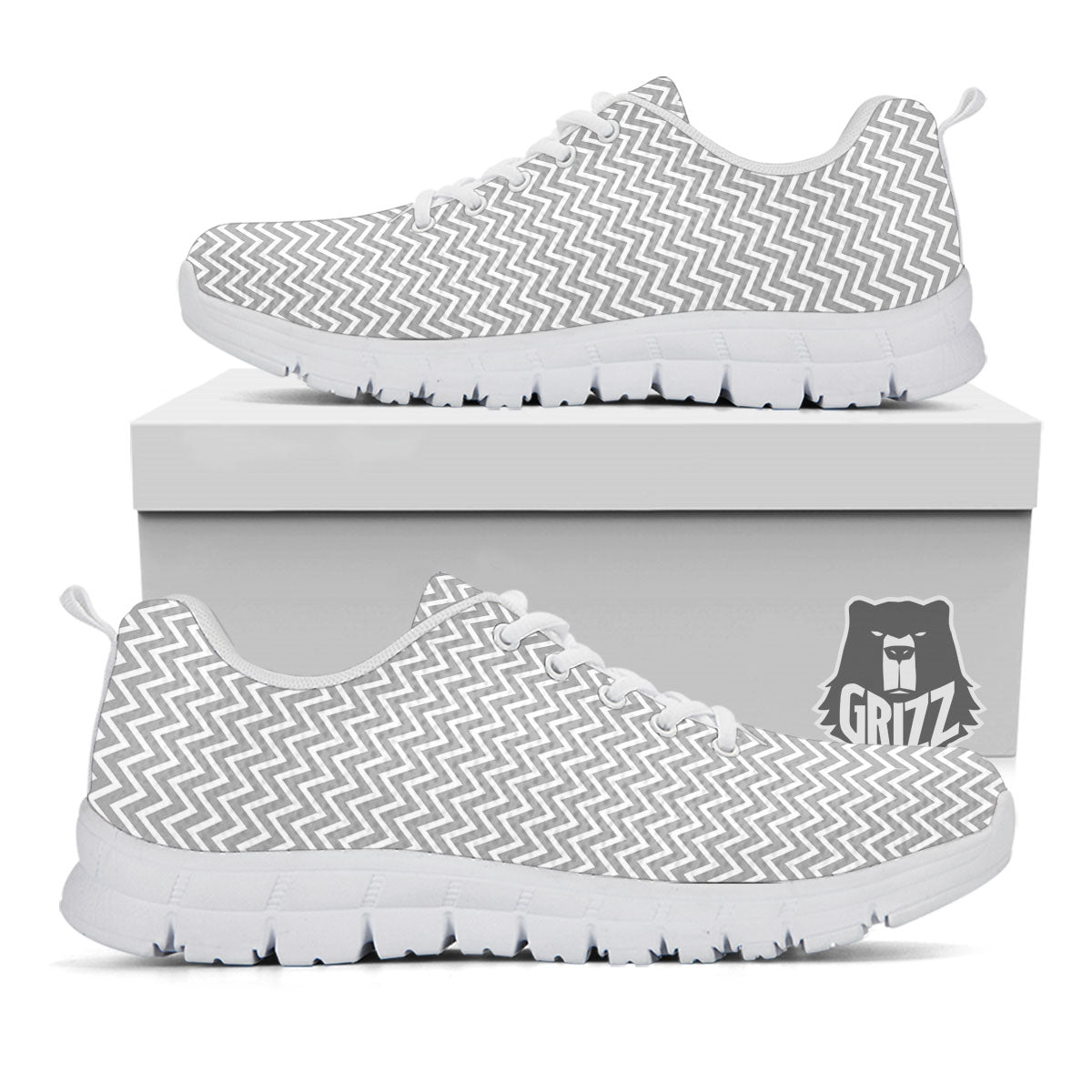 Zigzag White And Grey Print Pattern White Sneaker-grizzshop