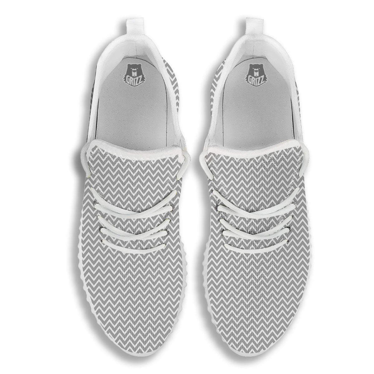 Zigzag White And Grey Print Pattern White Walking Shoes-grizzshop
