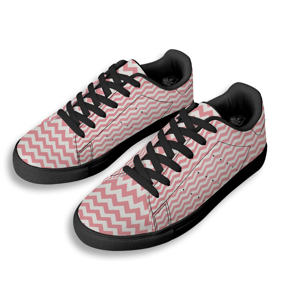 Zigzag White And Pink Print Pattern Black Low Top Sneakers-grizzshop