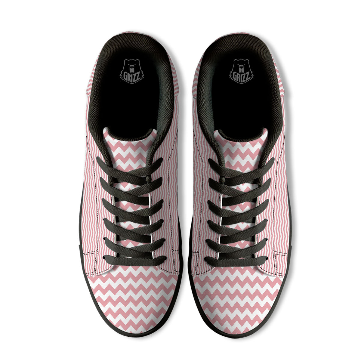 Zigzag White And Pink Print Pattern Black Low Top Sneakers-grizzshop