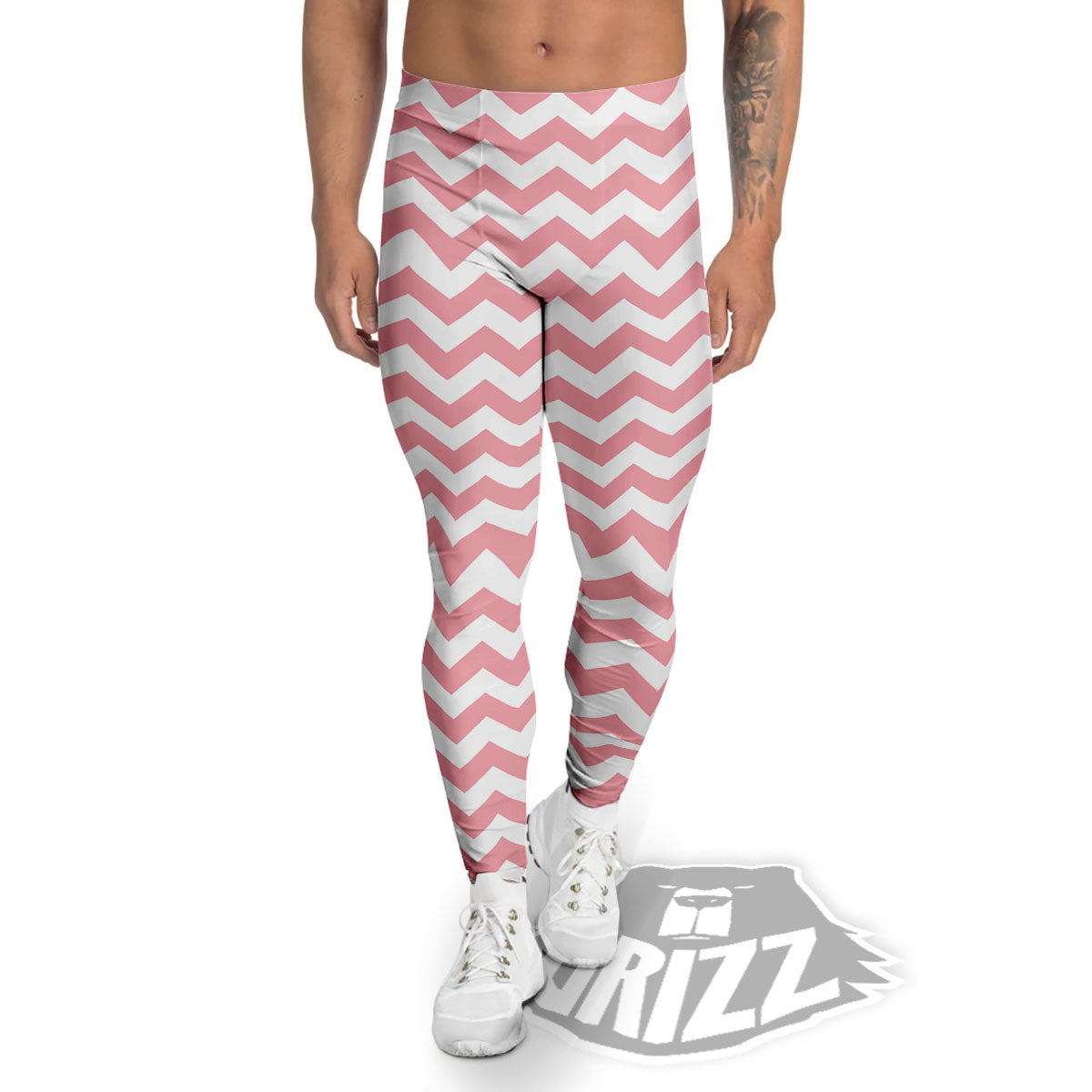 Zigzag White And Pink Print Pattern Men's Leggings-grizzshop