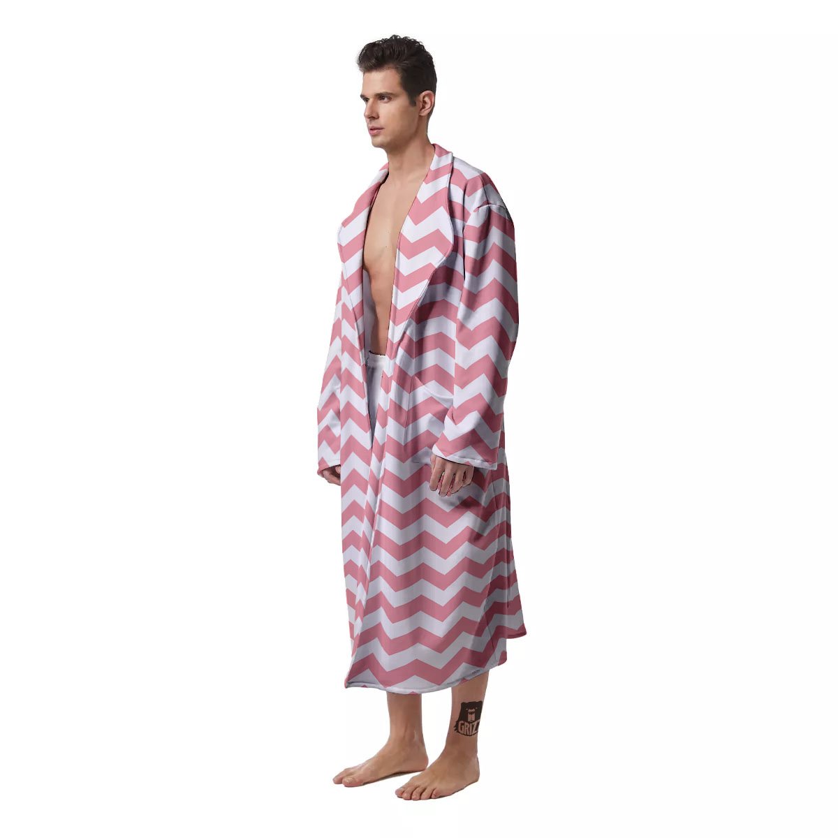 Zigzag White And Pink Print Pattern Men's Robe-grizzshop