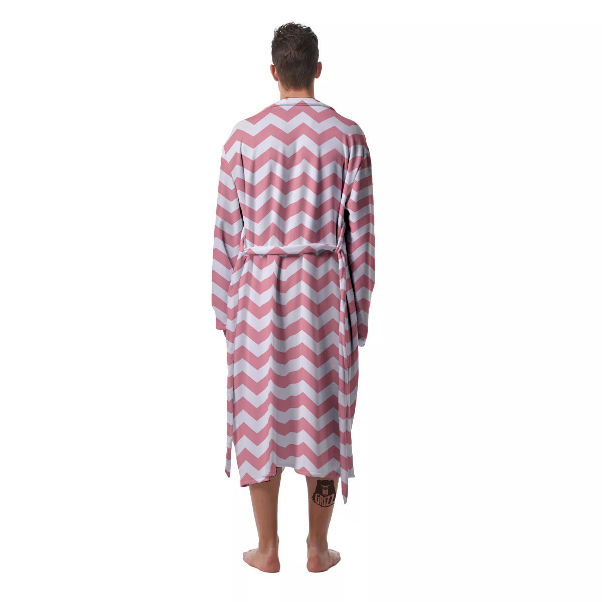 Zigzag White And Pink Print Pattern Men's Robe-grizzshop