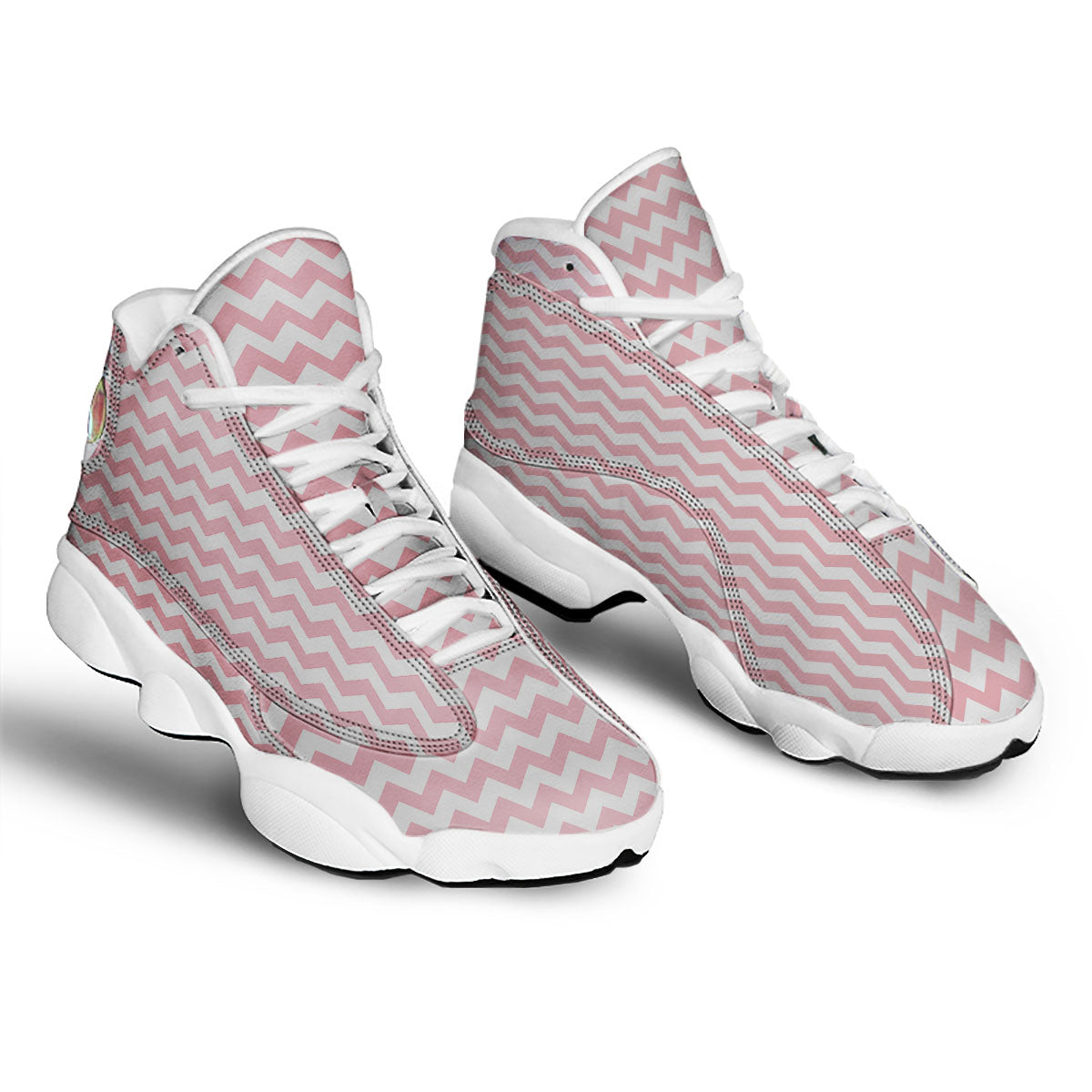 Zigzag White And Pink Print Pattern White Basketball Shoes-grizzshop