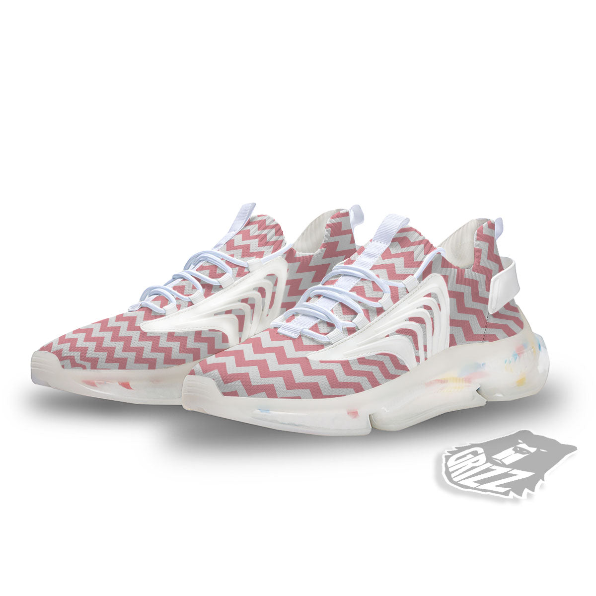 Zigzag White And Pink Print Pattern White Gym Shoes-grizzshop