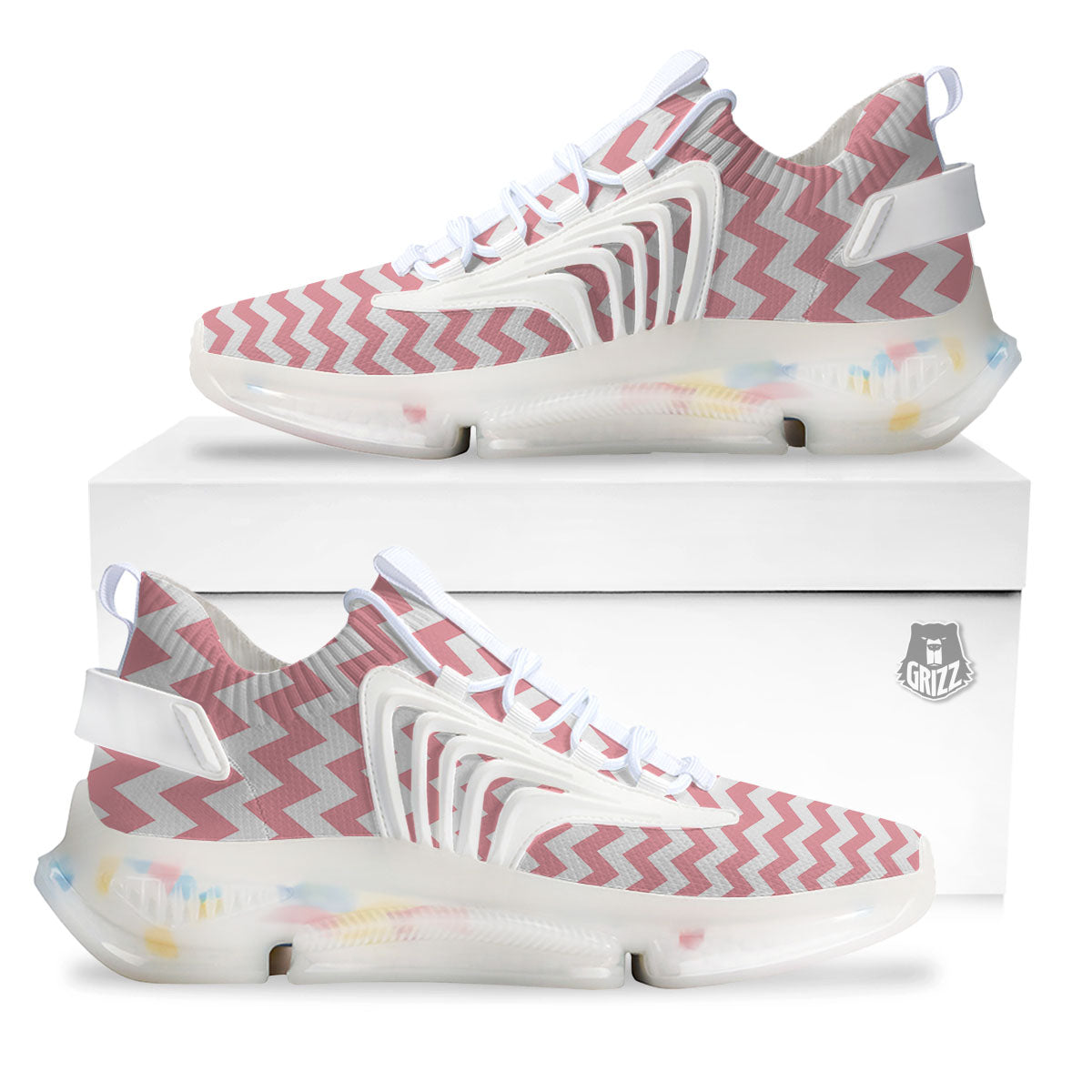 Zigzag White And Pink Print Pattern White Gym Shoes-grizzshop