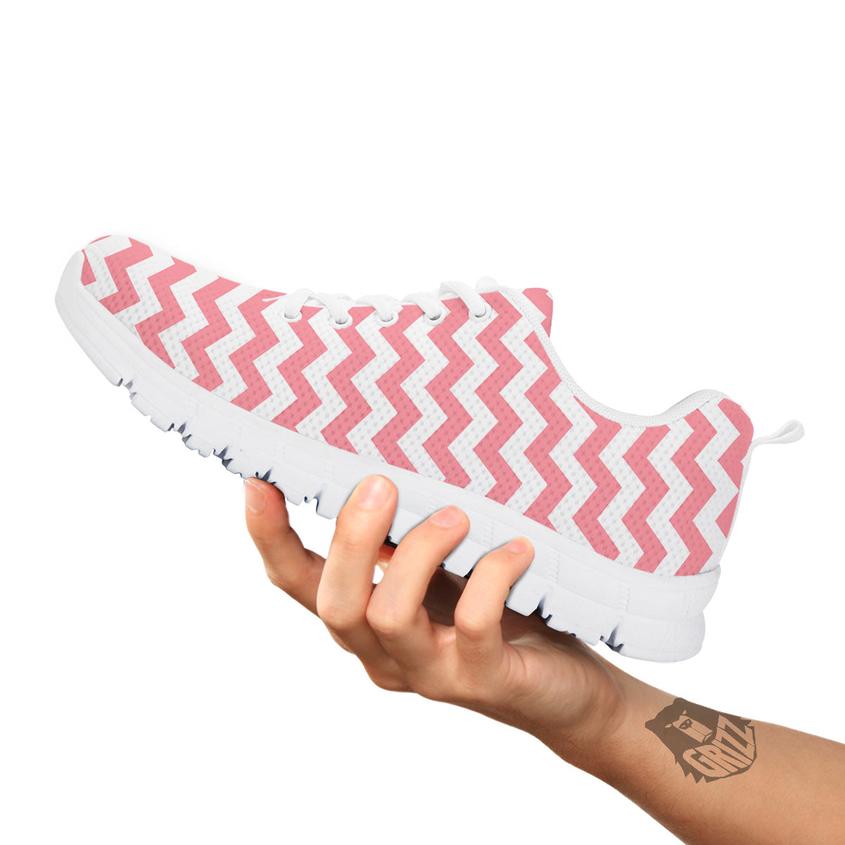 Zigzag White And Pink Print Pattern White Sneaker-grizzshop