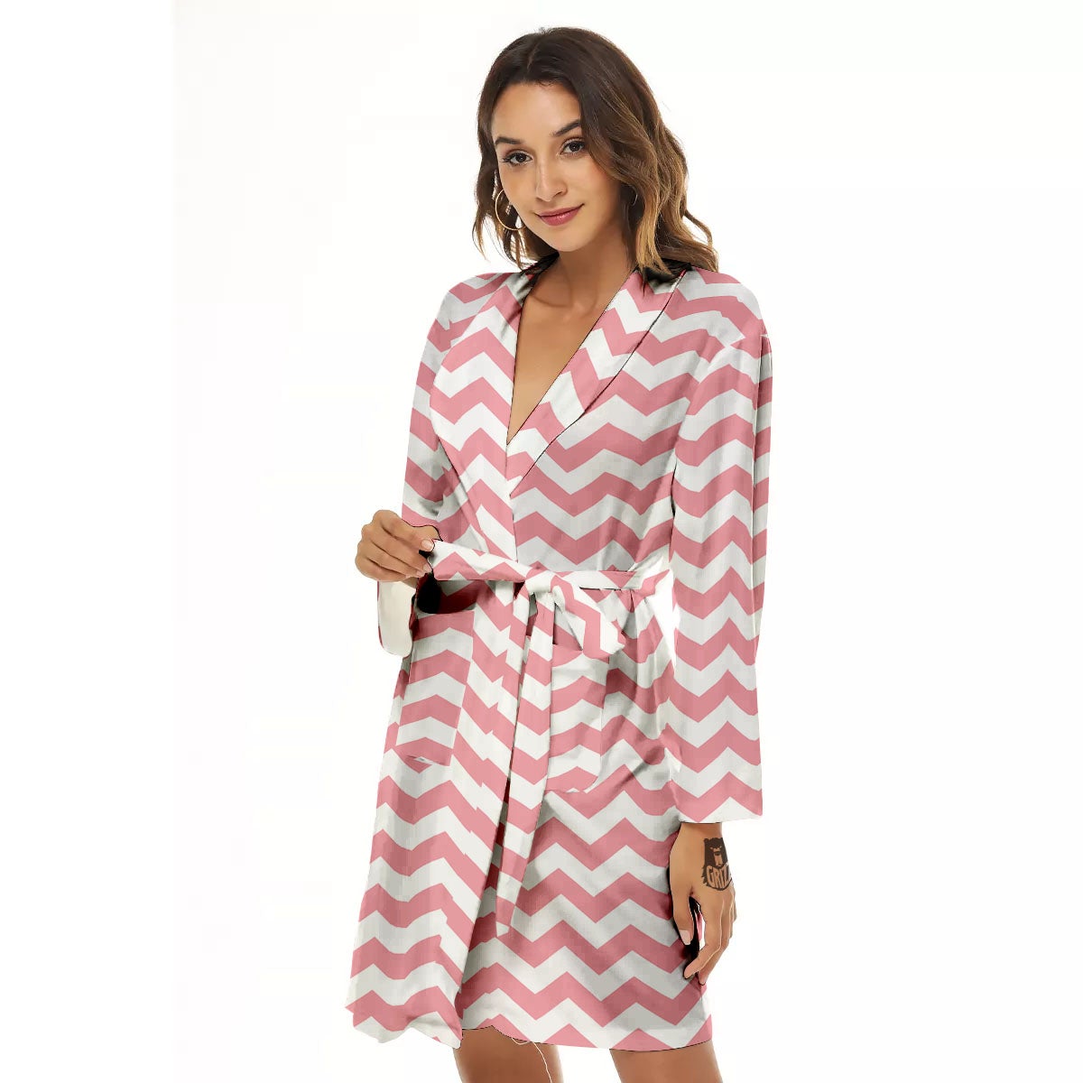 Zigzag White And Pink Print Pattern Women's Robe-grizzshop