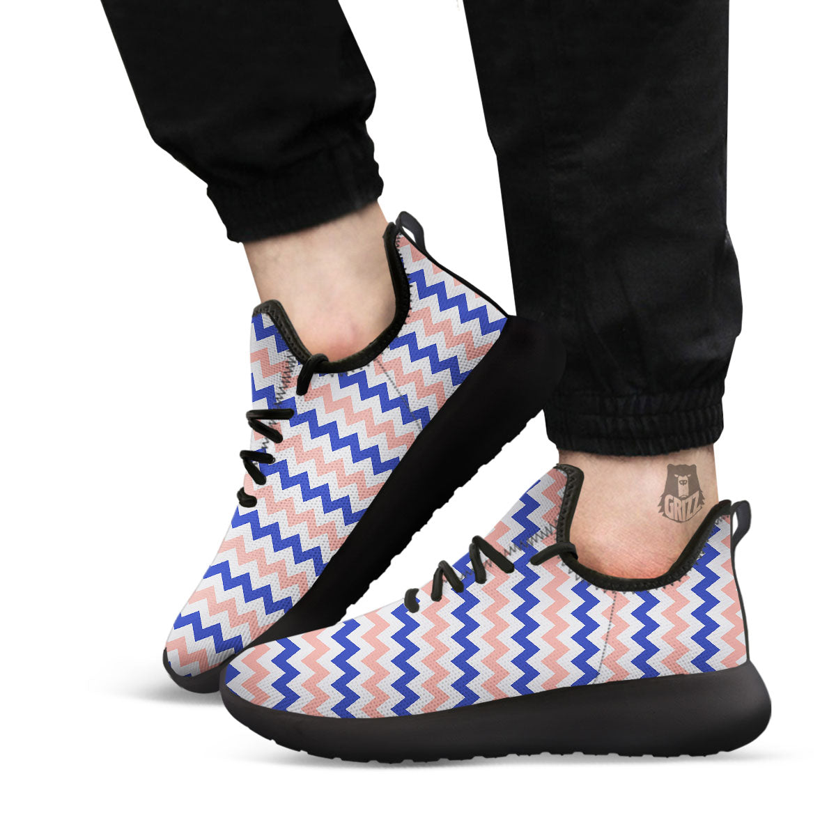 Zigzag White Pink And Navy Print Pattern Black Athletic Shoes-grizzshop