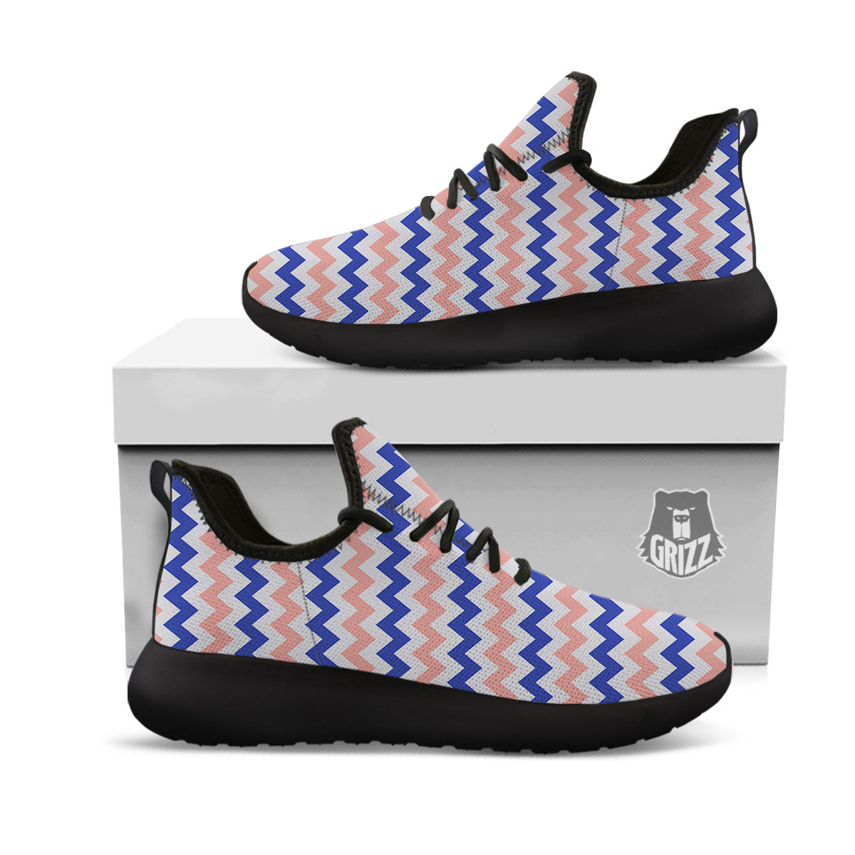 Zigzag White Pink And Navy Print Pattern Black Athletic Shoes-grizzshop