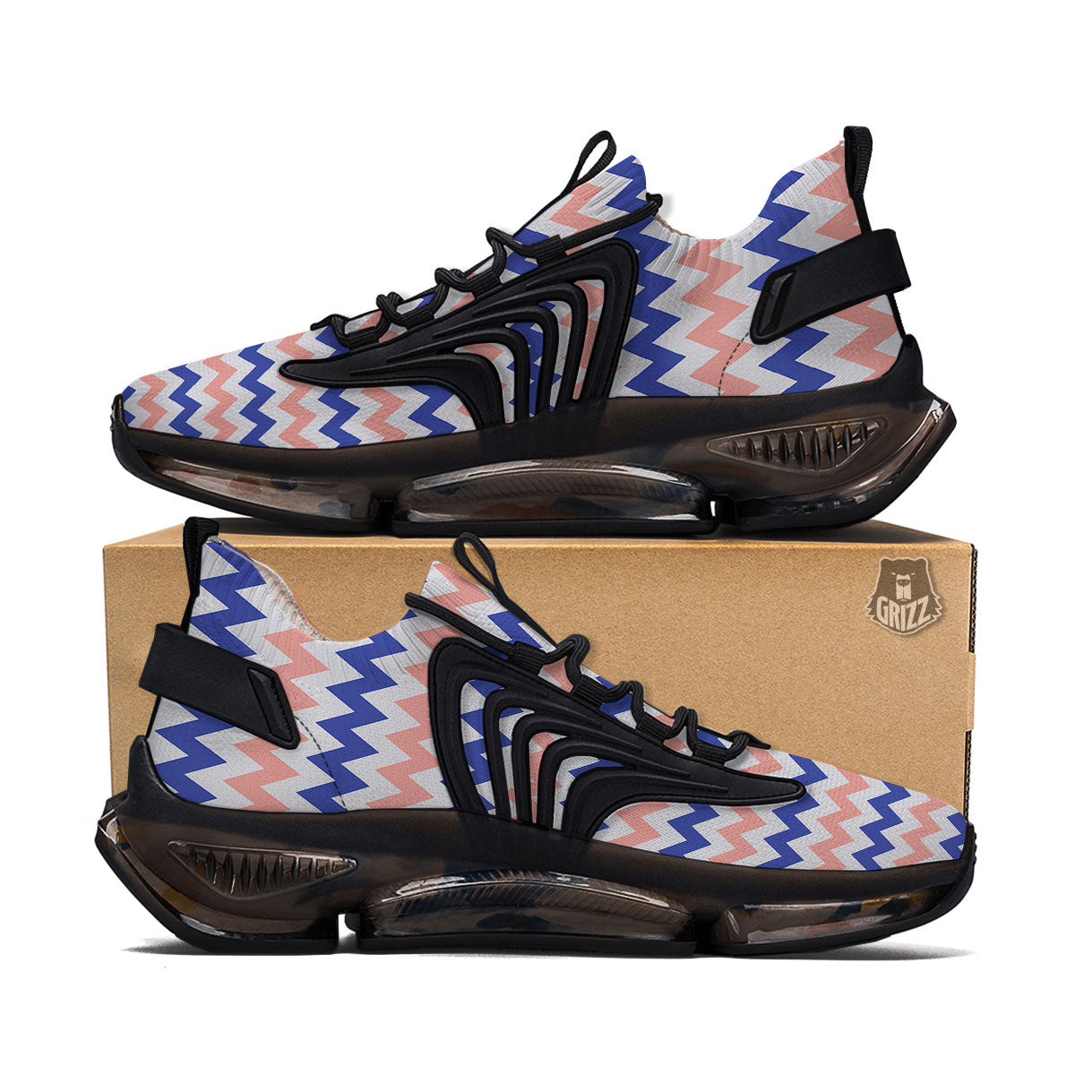 Zigzag White Pink And Navy Print Pattern Black Gym Shoes-grizzshop