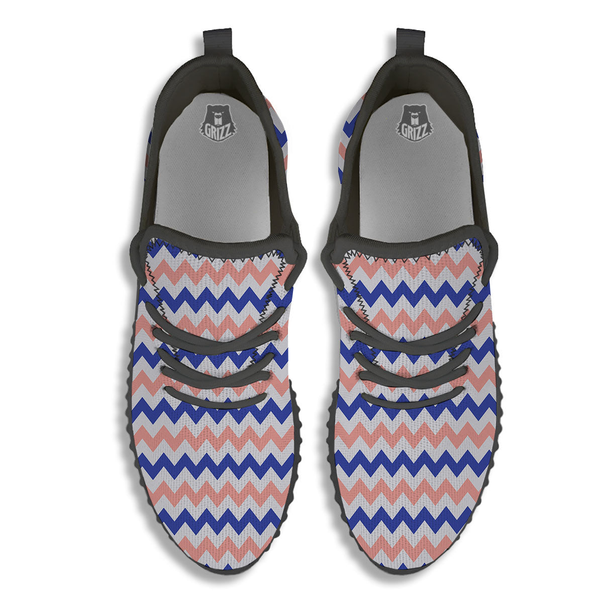 Zigzag White Pink And Navy Print Pattern Black Walking Shoes-grizzshop