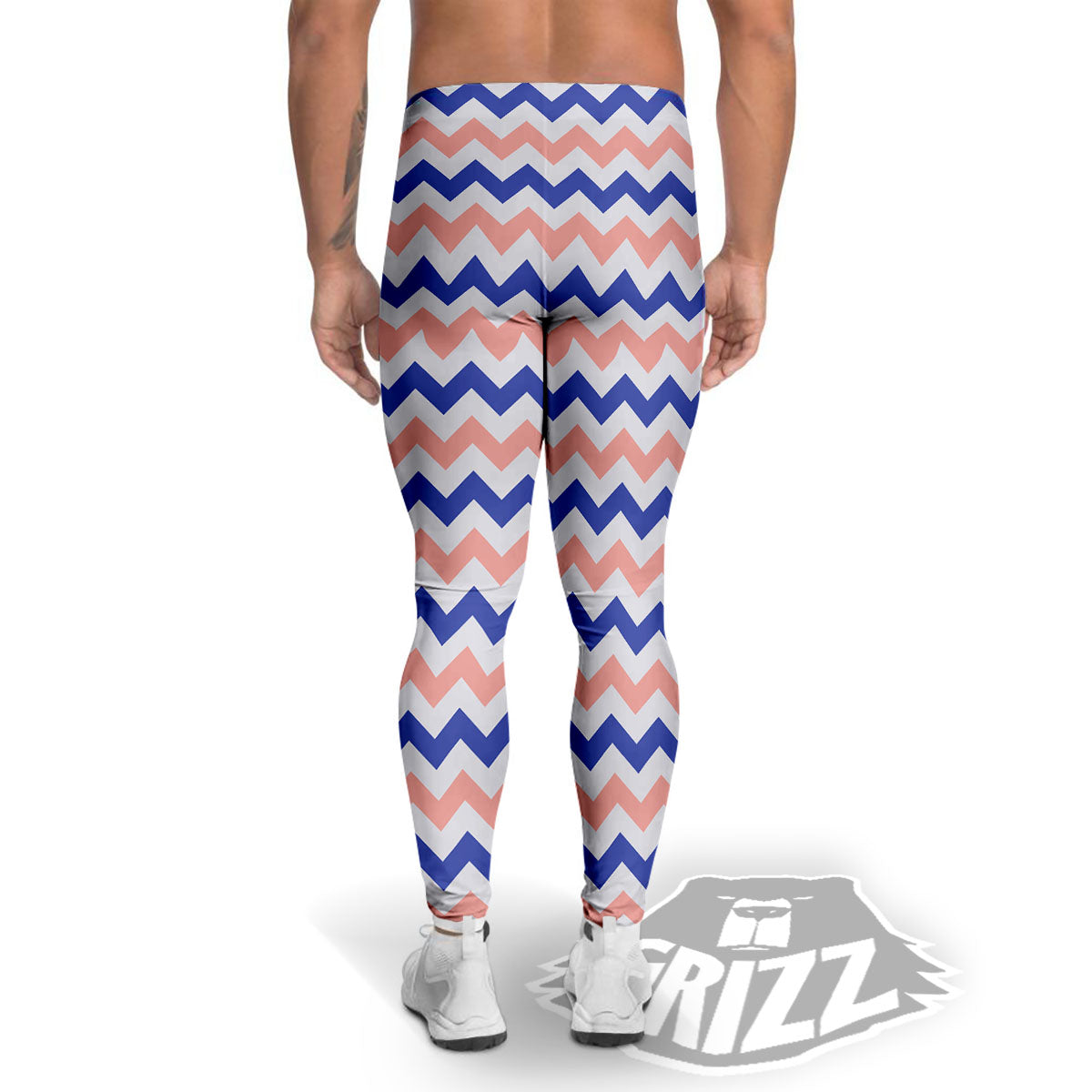 Zigzag White Pink And Navy Print Pattern Men's Leggings-grizzshop