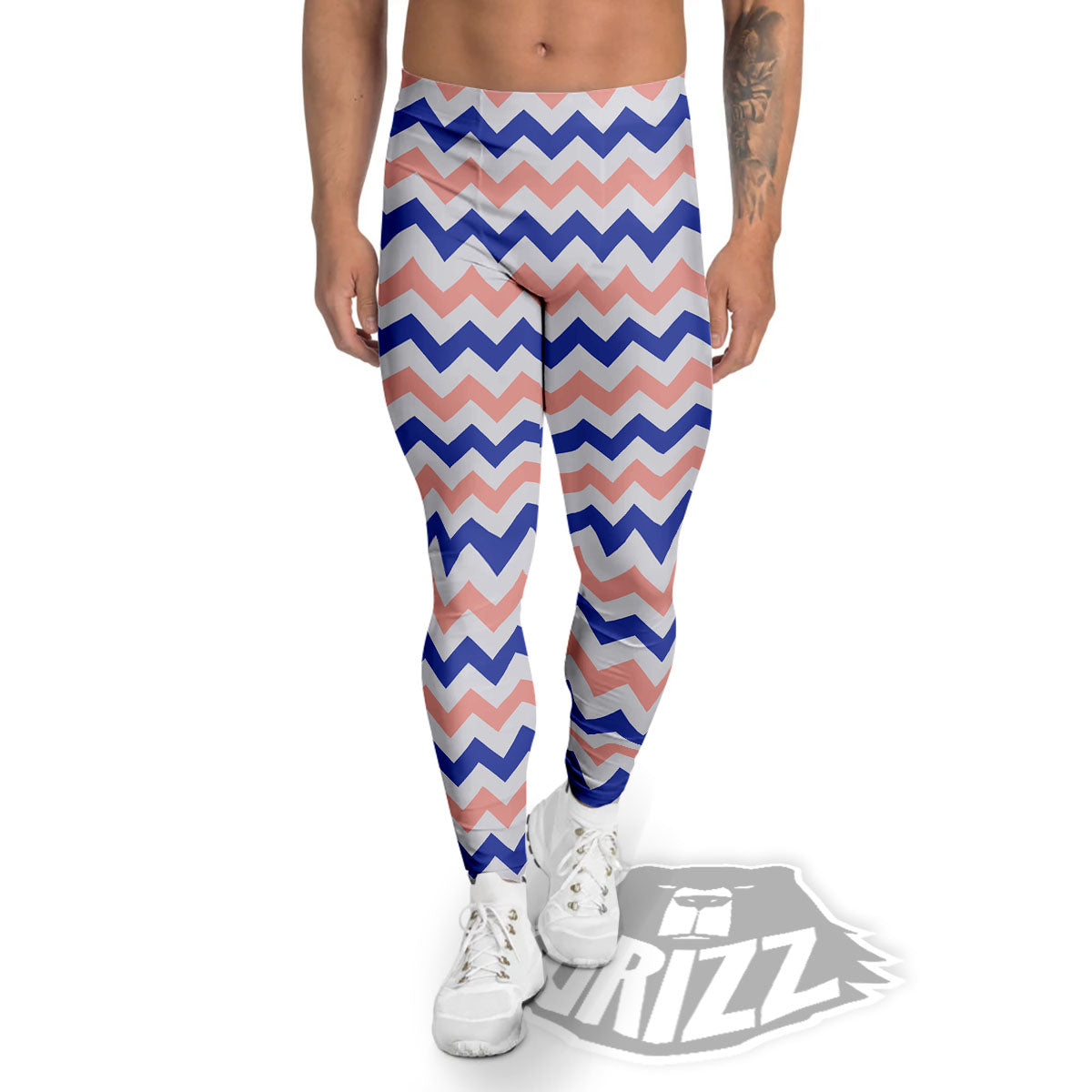 Zigzag White Pink And Navy Print Pattern Men's Leggings-grizzshop