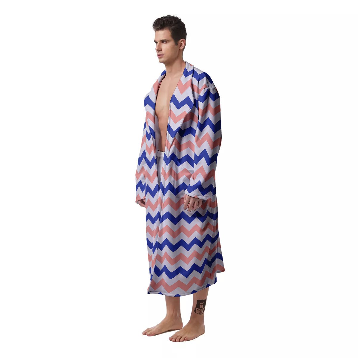 Zigzag White Pink And Navy Print Pattern Men's Robe-grizzshop