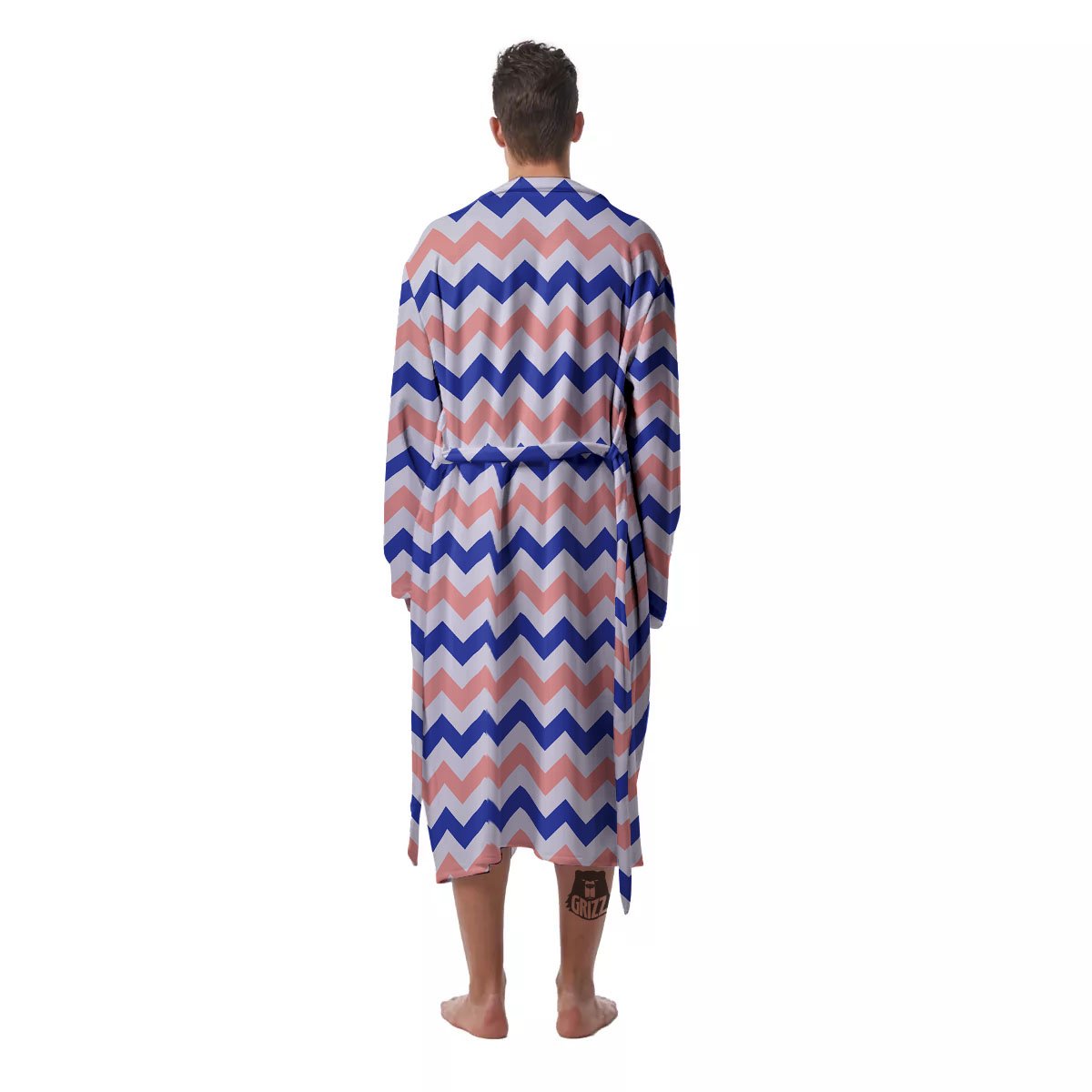 Zigzag White Pink And Navy Print Pattern Men's Robe-grizzshop