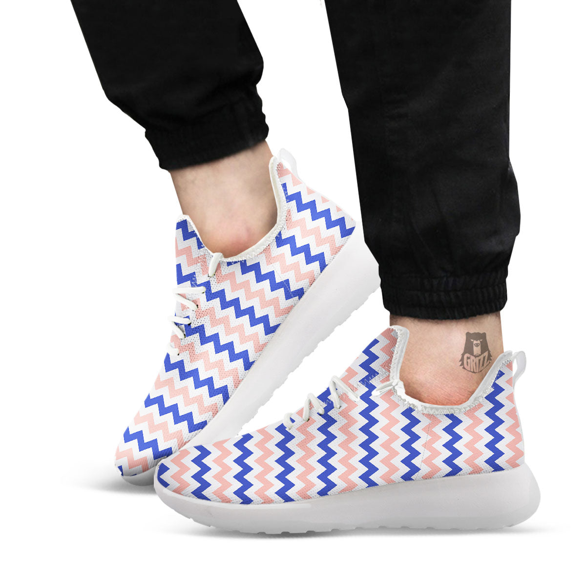 Zigzag White Pink And Navy Print Pattern White Athletic Shoes-grizzshop