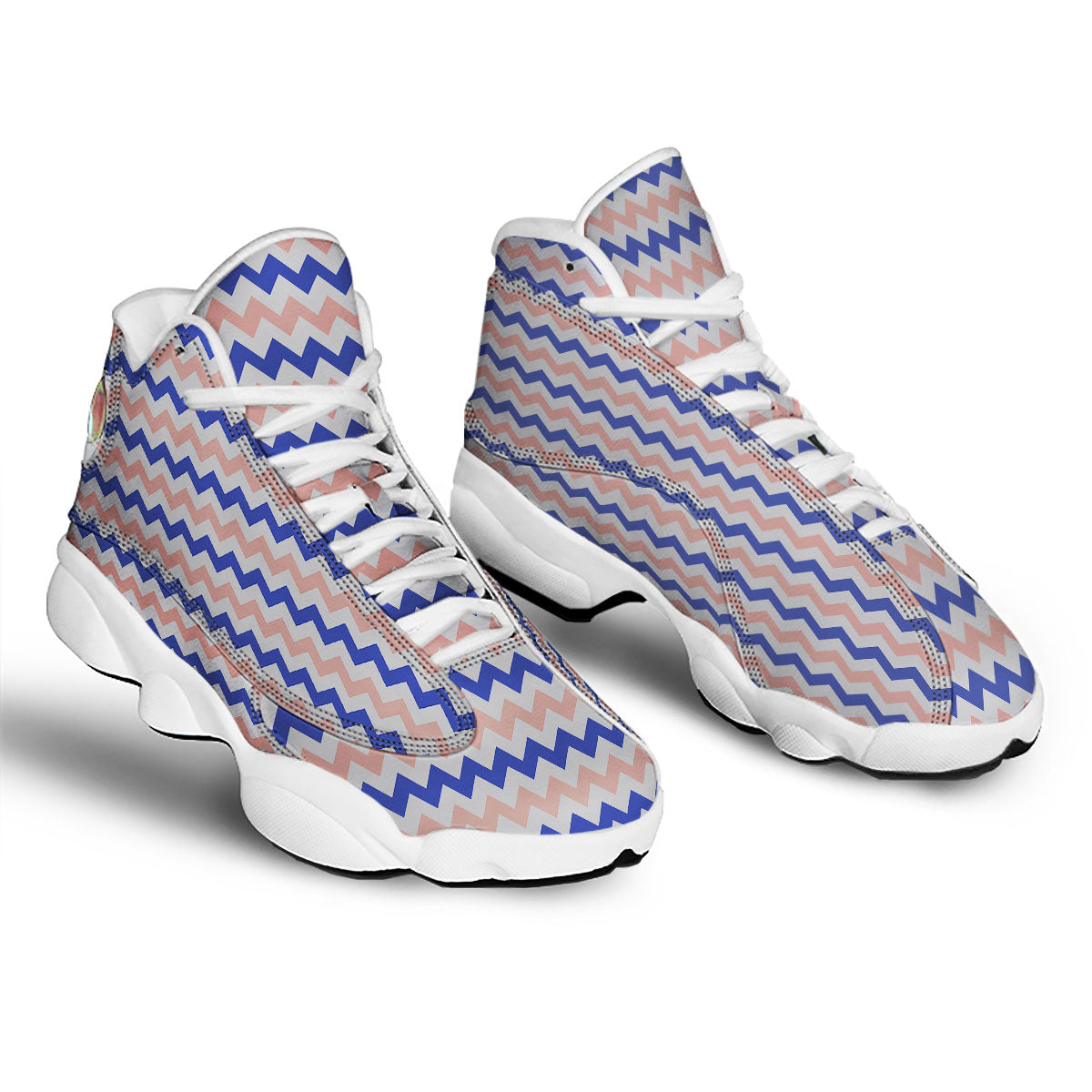 Zigzag White Pink And Navy Print Pattern White Basketball Shoes-grizzshop