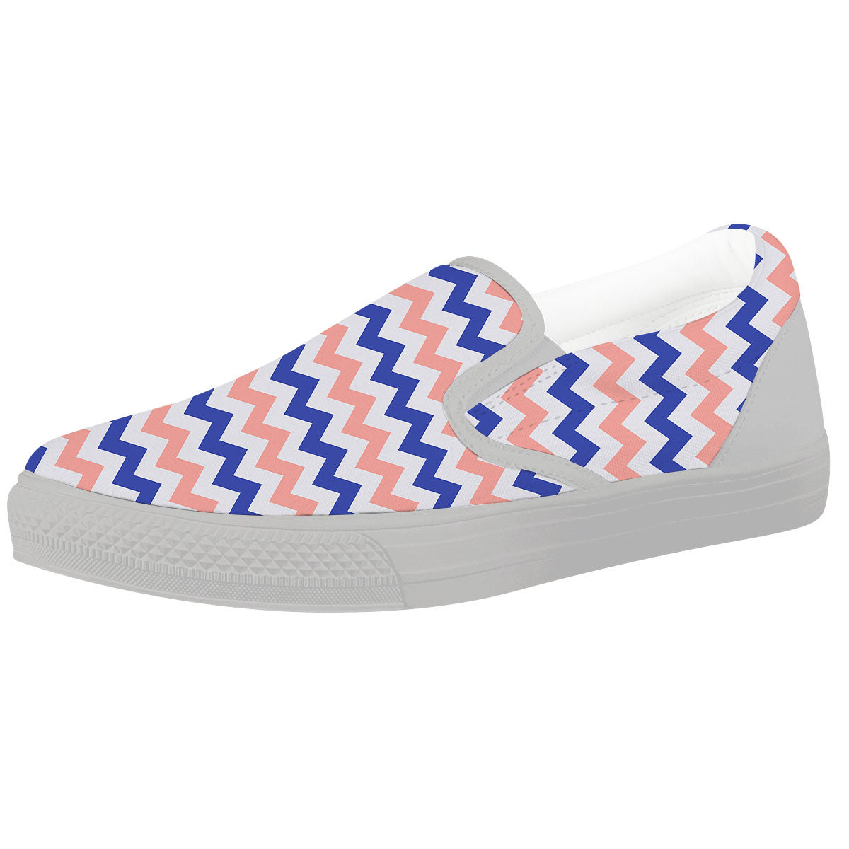 Zigzag White Pink And Navy Print Pattern White Slip On Shoes-grizzshop