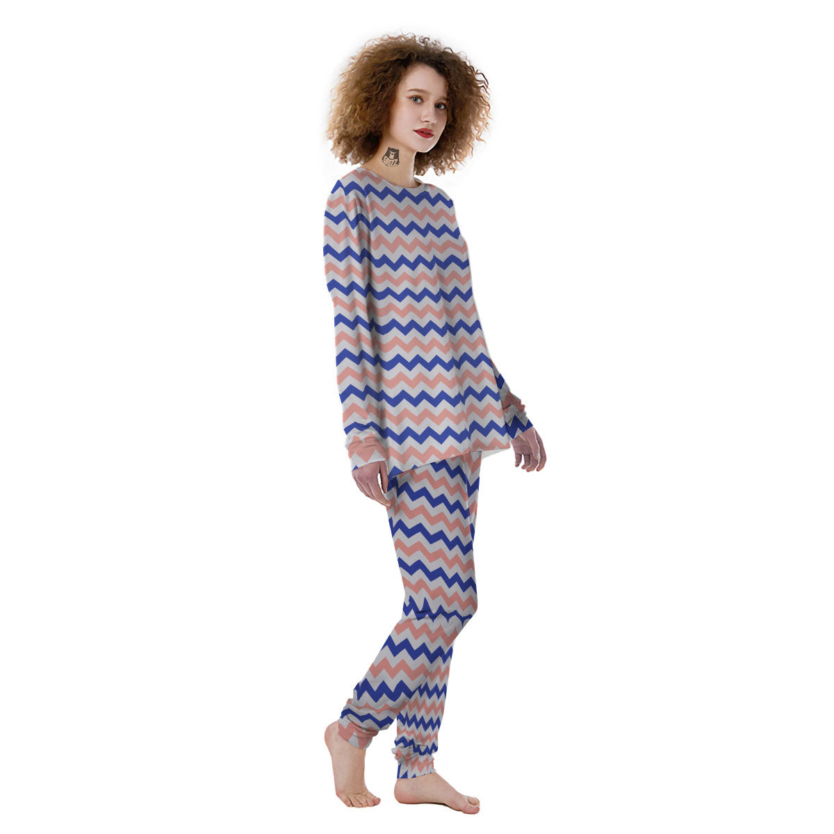 Zigzag White Pink And Navy Print Pattern Women's Pajamas-grizzshop